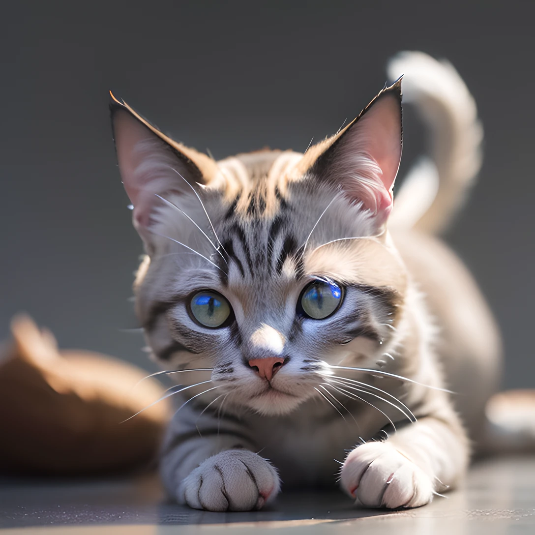 cat, (full body:1.8), masterpiece, best quality, 8k, absurdres, ultra realistic, highres, photography, film grain, chromatic aberration, sharp focus, HDR, facelight, dynamic lighting, cinematic lighting, professional shadow, simple background, (grey background:1.4), highest detailed, extreme detailed, ultra detailed, finely detail, full body, (sharp pupils, realistic pupils:0.2)