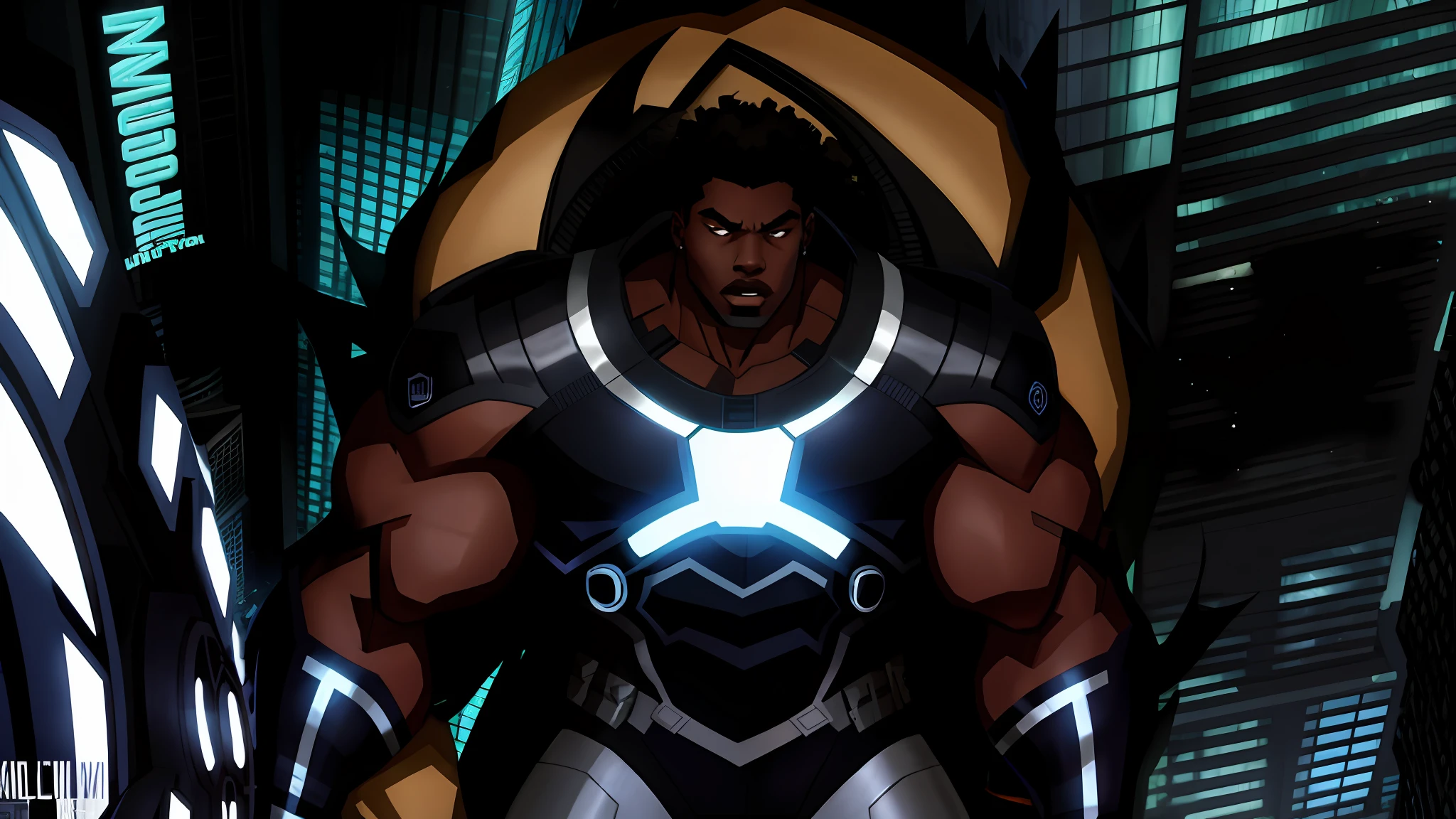 A black boy with two giant muscular arms, mutant, wearing modern clothes, young, boy, muscular anatomy, black skin, 8k, 2d character, comic book character, marvel style, DC style, comic book style, scary, teen titans style, elongated arms like the colossal titan, angry look, Elijah Richardson, young super villain, villain, modern clothes, big and long muscular arms, powerful, Imposing, normal body with giant arms, Character Concept Art