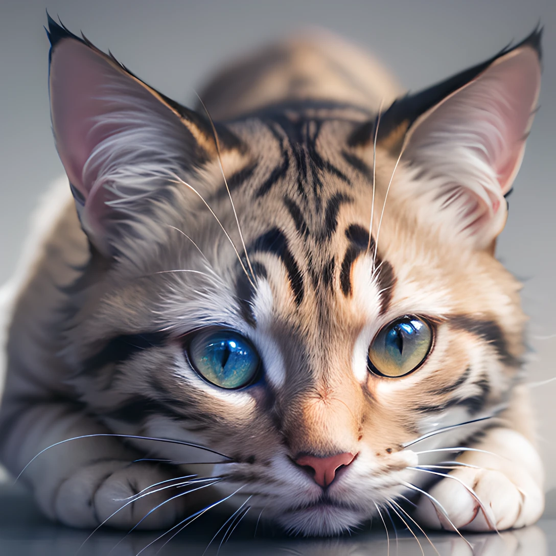 cat, (full body:1.8), masterpiece, best quality, 8k, absurdres, ultra realistic, highres, photography, film grain, chromatic aberration, sharp focus, HDR, facelight, dynamic lighting, cinematic lighting, professional shadow, simple background, (grey background:1.4), highest detailed, extreme detailed, ultra detailed, finely detail, (sharp pupils, realistic pupils:0.6)