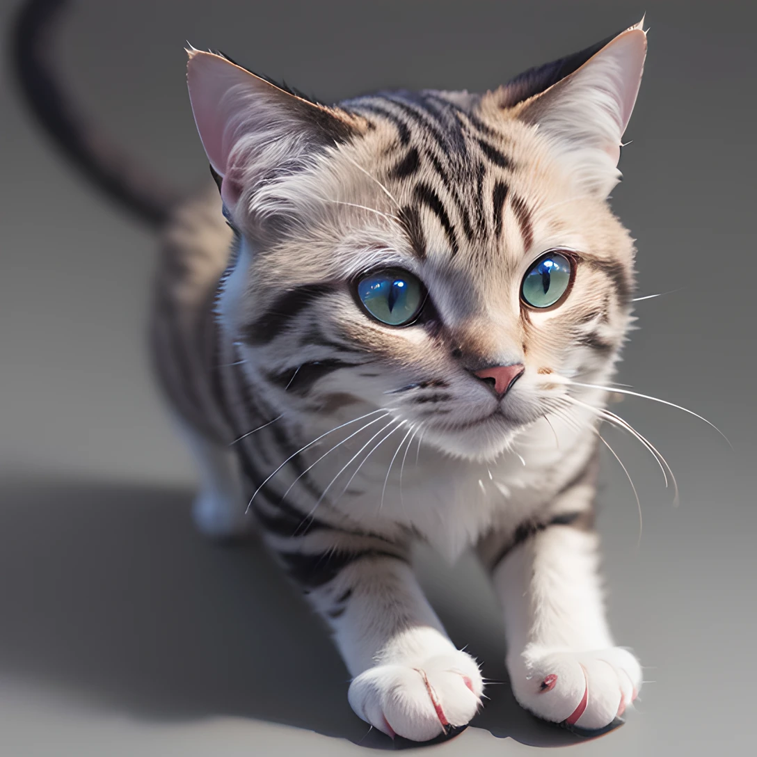 cat, (full body:1.8), masterpiece, best quality, 8k, absurdres, ultra realistic, highres, photography, film grain, chromatic aberration, sharp focus, HDR, facelight, dynamic lighting, cinematic lighting, professional shadow, simple background, (grey background:1.4), highest detailed, extreme detailed, ultra detailed, finely detail, full body, (sharp pupils, realistic pupils:0.2)