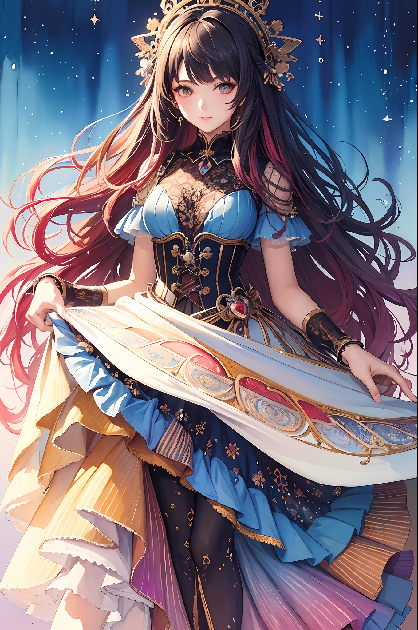 (masterpiece, top quality, best quality, official art, beautiful and aesthetic:1.2), (1girl:1.3), extreme detailed,colorful,highest detailed,(watercolour painting:1.3), optical mixing, playful patterns, lively texture, rich colors, unique visual effect