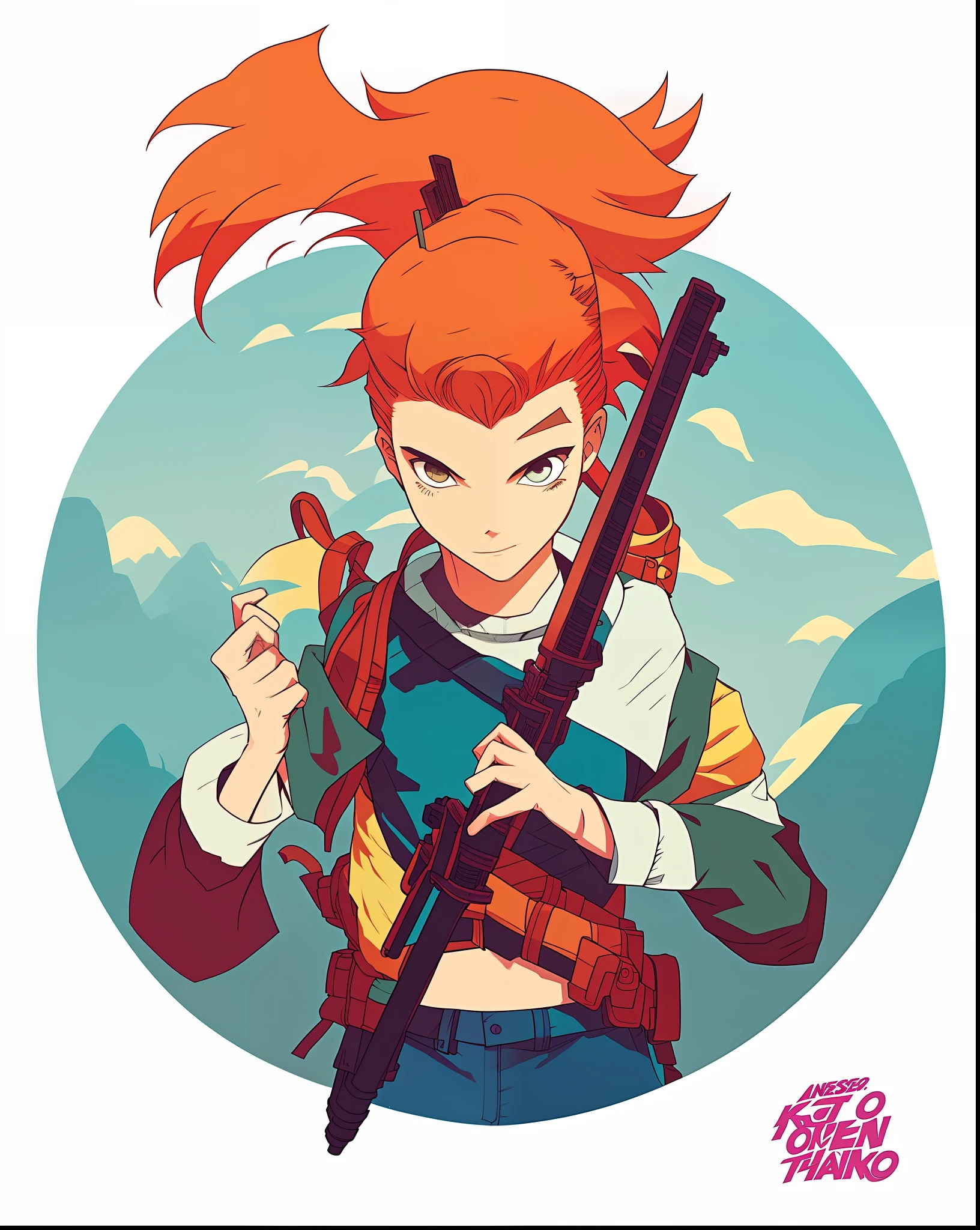 a closeup of a cartoon character holding a katana, mist, 90's comic book character design, forest punk, lois van baarle and rossdraws, published art, mononoke style ghibly studio, tank girl, cushart kenz, inspired by Leiko Ikemura, inspired by theCHAMBA, leeloo