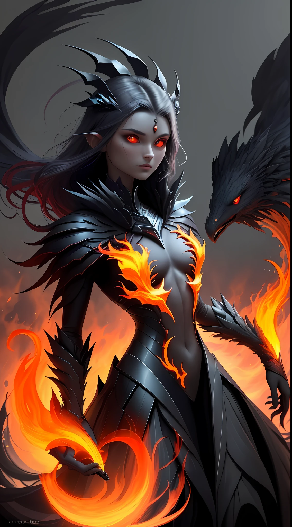 Hello, IA! Please create a Dark creature, Ember, the Fire Elemental
. Explore your creativity to portray this mystical and imaginary creature. Play with vibrant colors, unique shapes and intriguing textures to make the image unique and engaging. I'm excited to see your artistic interpretation of the Dark creature, Do Ember, the Fire Elemental