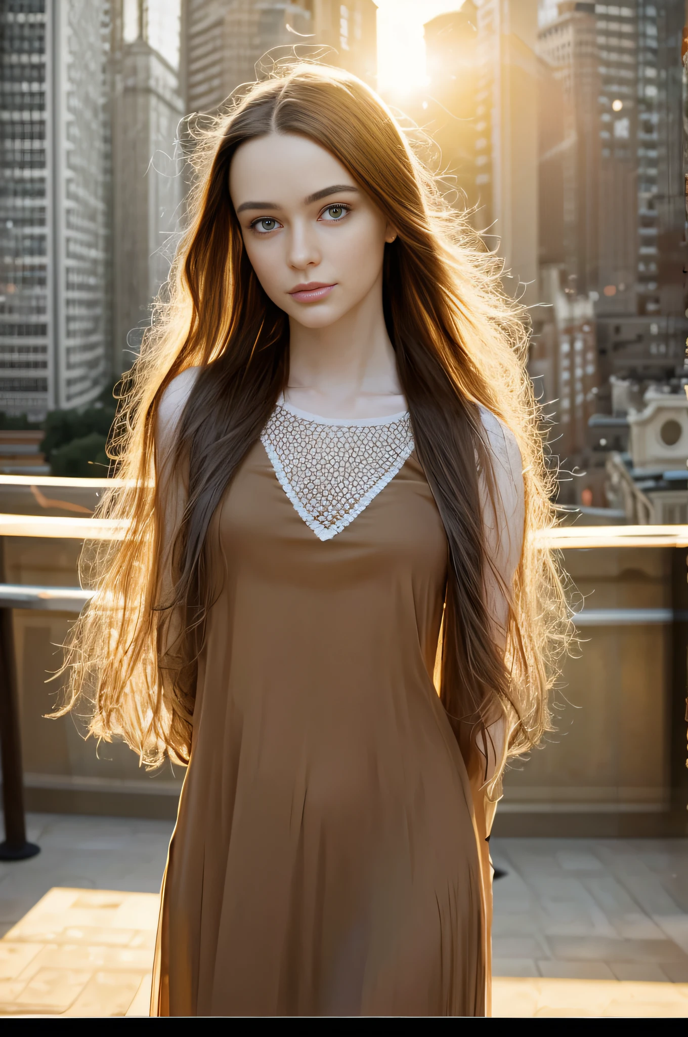 portrait photography 1girl dasha beautiful young woman with transparent western tunic dress,long_hair, realistic, eyes visible through hair, proper eye position, natural skin, backlight, cinematic light, rim light, soft light , hips, in night time, city side background, detailed color graded background, intricate , highly detail, octane render,HDR, HD, 8k, by Annie Leibovitz