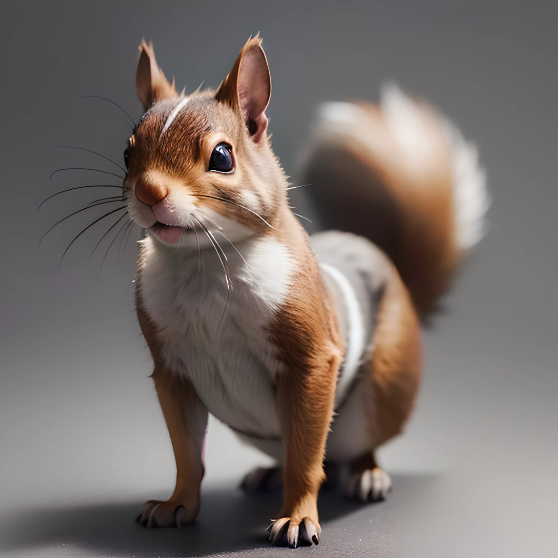 squirrel, (full body:1.8), masterpiece, best quality, 8k, absurdres, ultra realistic, highres, photography, film grain, chromatic aberration, sharp focus, HDR, facelight, dynamic lighting, cinematic lighting, professional shadow, simple background, (grey background:1.4), highest detailed, extreme detailed, ultra detailed, finely detail, full body, (sharp pupils, realistic pupils:0.5)