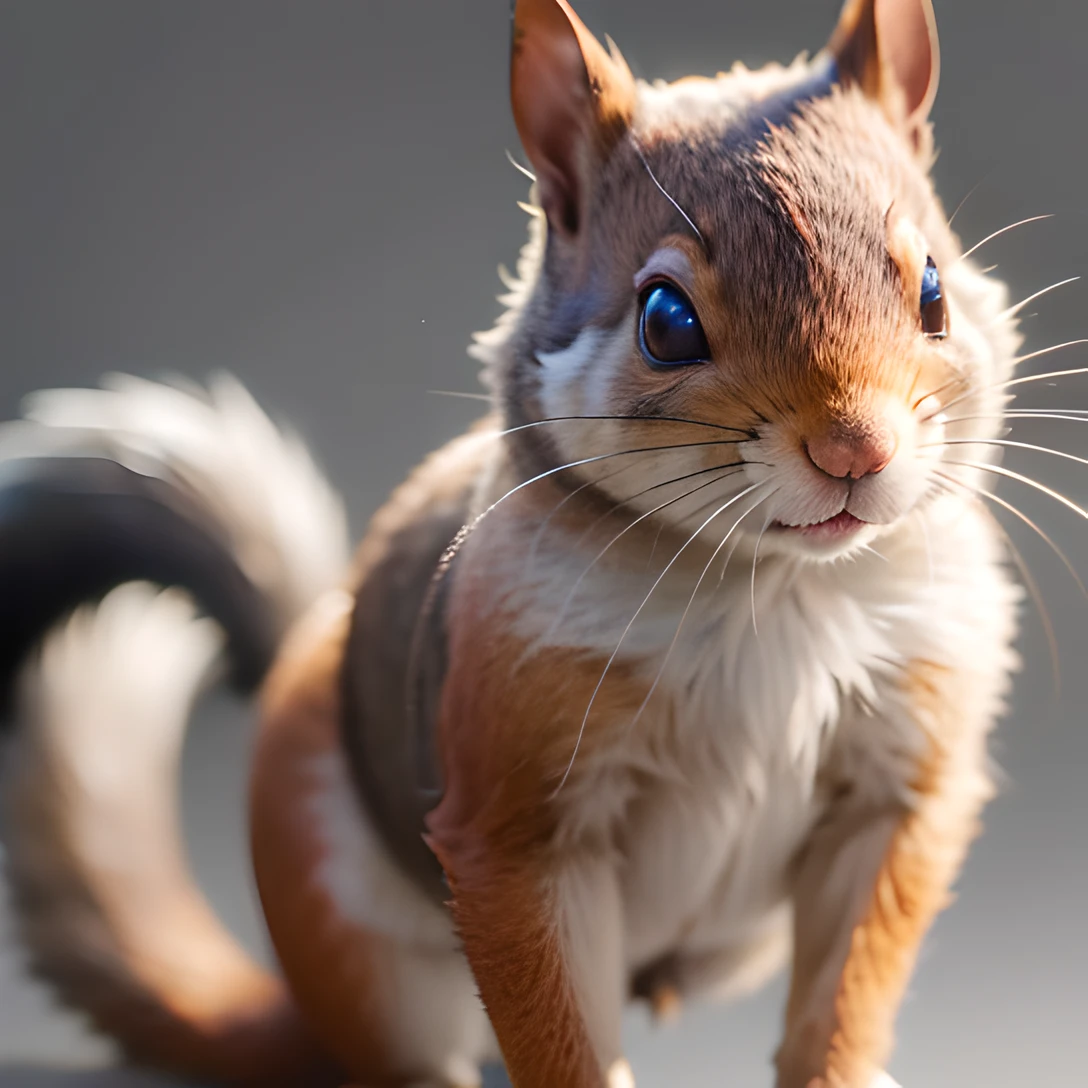 squirrel, (full body:1.8), masterpiece, best quality, 8k, absurdres, ultra realistic, highres, photography, film grain, chromatic aberration, sharp focus, HDR, facelight, dynamic lighting, cinematic lighting, professional shadow, simple background, (grey background:1.4), highest detailed, extreme detailed, ultra detailed, finely detail, full body, (sharp pupils, realistic pupils:0.8)