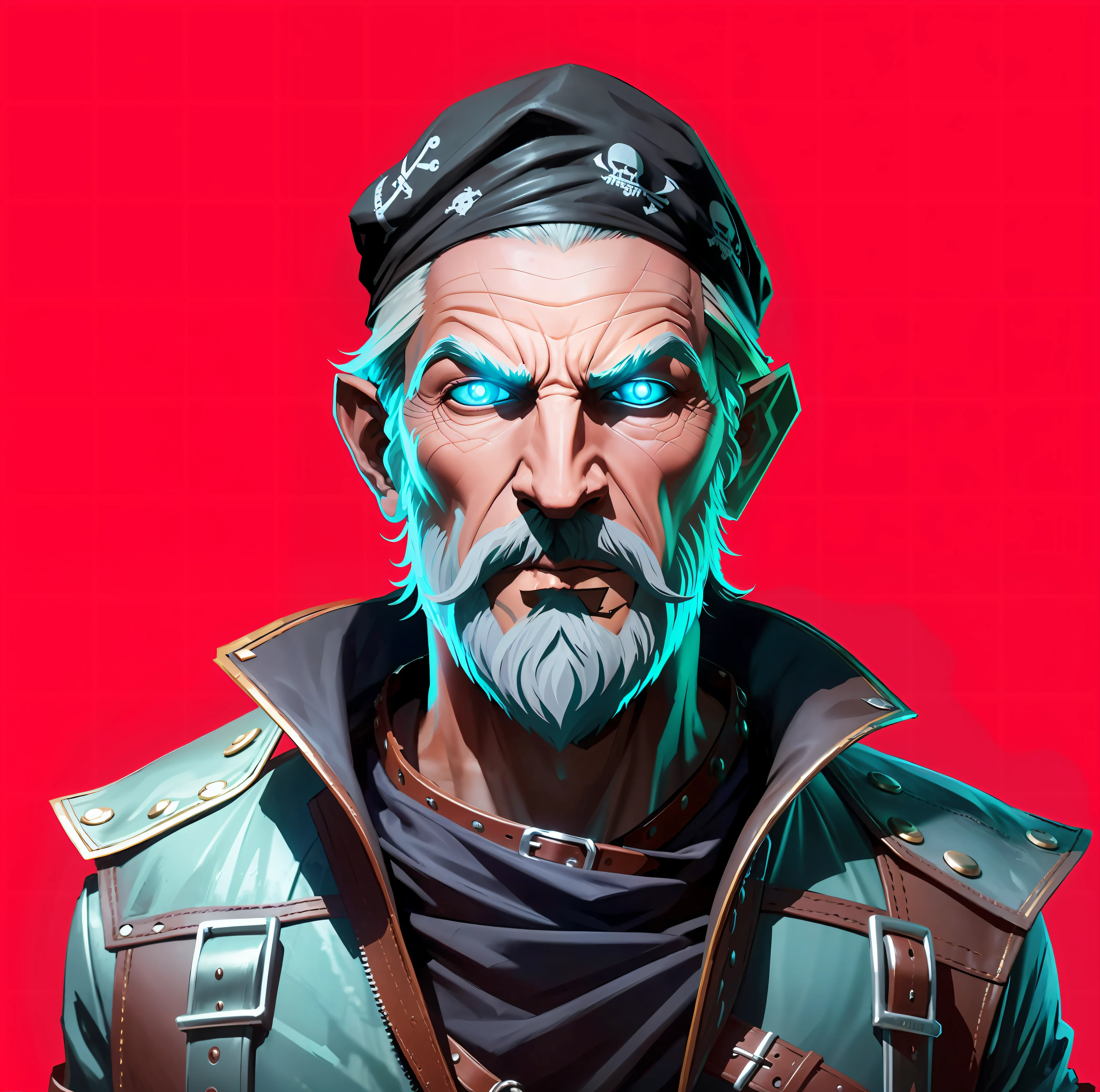 Extremely dark leather pirate bandana without receiving light,and cyberpunk pirate outfit