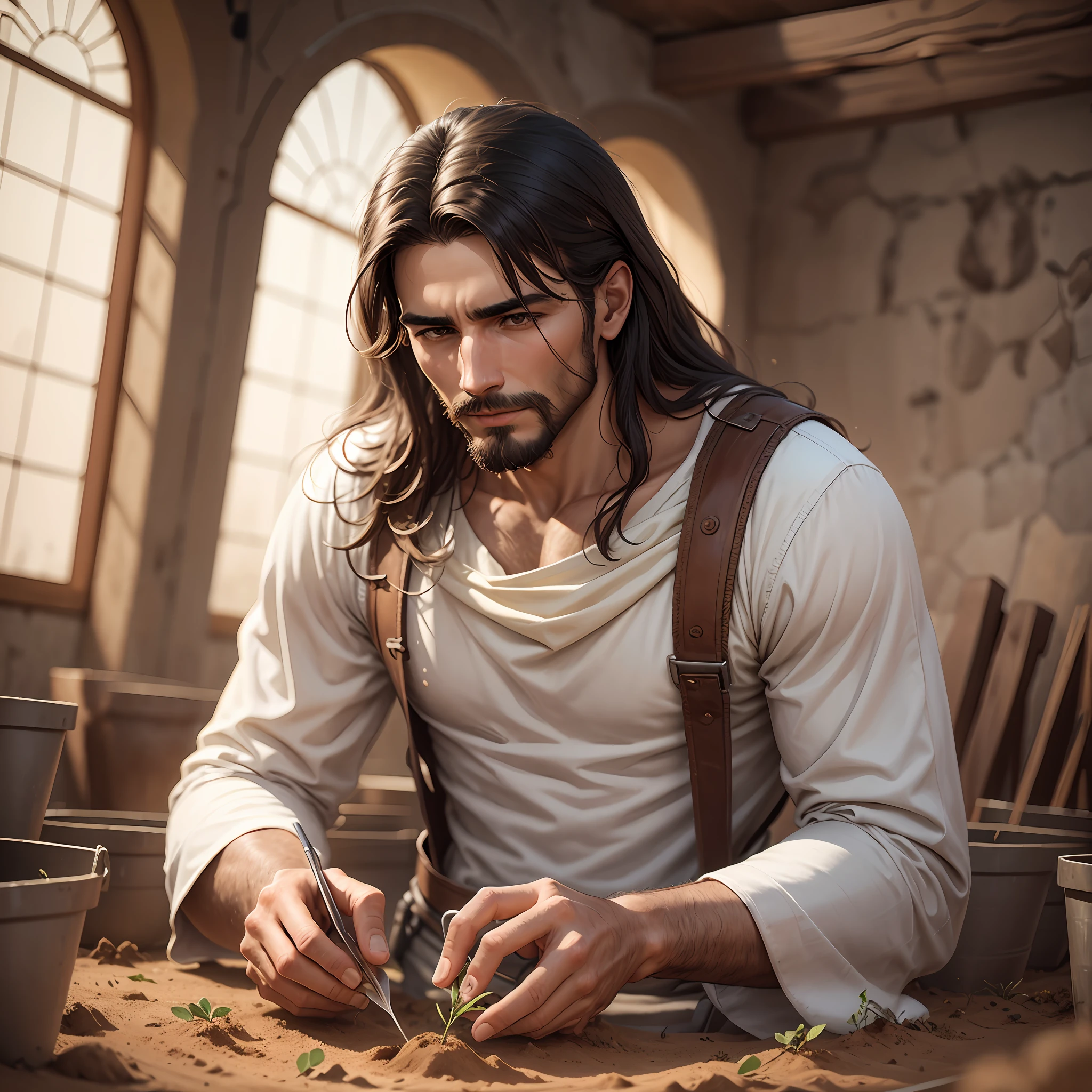 A man from Jesus' day in the field planting seeds --auto --s2