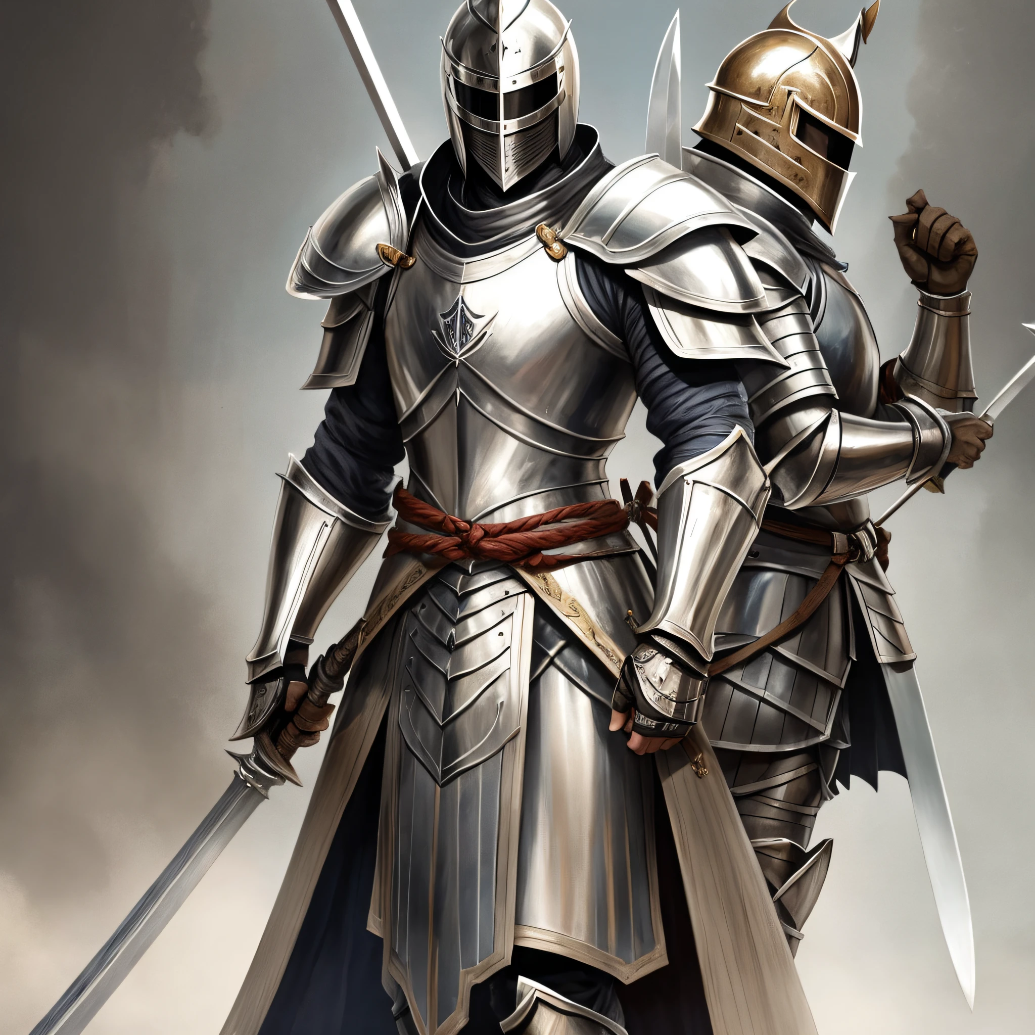 Male knights on the battlefield, armed with spears, carrying shields, and wearing solid armor. --auto --s2