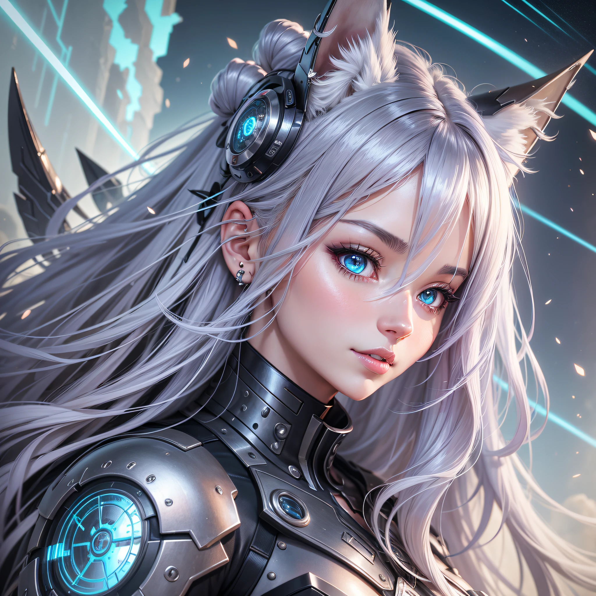 anatomically correct, ultra high definition, high resolution, hyper realism, Life like sexy anime cyborg cat girl with long white hair and blue eyes, full body portrait, white and black battle dress, battle armor, life like characteristics,ultra realism, Soft smile, riding a mystical black dragon,apocalyptic background, naughty pose, hyper realistic, 3 d anime realistic, advanced digital anime art,extremely detailed art germ, 8k high quality detailed art, solo,full body portrait, amazing beauty,, dynamic pose, delicate face, vibrant eyes, (from the front), silver hair, streaked hair, very long hair, expressive hair, multicolored eyes, aqua eyes, purple eyes, fox ears,heart earrings, earrings, light smile, shy, blush, parted lips, licking lips, heavy breathing, naughty face, naughty, sparkle, god rays, super detail, high quality, anatomically correct, textured skin, best quality,full body portrait,silver wolf,seen from below,guweiz on artstation pixiv, forest back ground, resolution 4098x2160, 8k  @Laicos --auto --s2