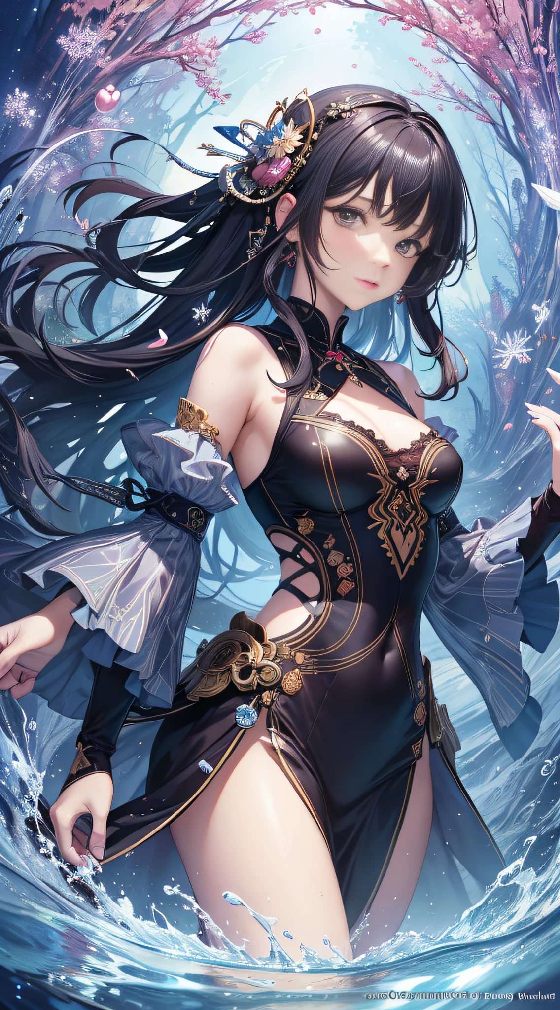 (masterpiece, top quality, best quality, official art, beautiful and aesthetic:1.2), (1girl:1.3), (fractal art:1.3), cowboy shot,

kamisato ayaka, floating water, glowing,