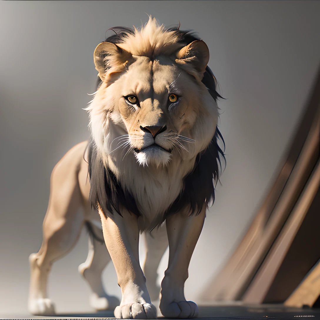 lion, (full body:1.8), masterpiece, best quality, 8k, absurdres, ultra realistic, highres, photography, film grain, chromatic aberration, sharp focus, HDR, facelight, dynamic lighting, cinematic lighting, professional shadow, simple background, (grey background:1.4), highest detailed, extreme detailed, ultra detailed, finely detail, full body