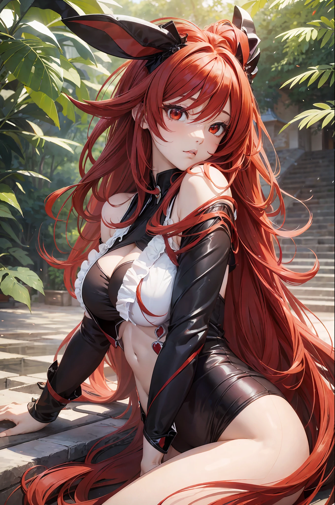 Masterpiece, rias gremory, best quality, 1girl, long hair, (((sexy))), (((realistic))), (((Curvilinear))), eyes bells, crimson red hair, straight hair, wavy hair, beautiful eyes, beautiful detailed brightness, lots of brightness, (((red bunnygirl))), photorealistic, --auto --s2