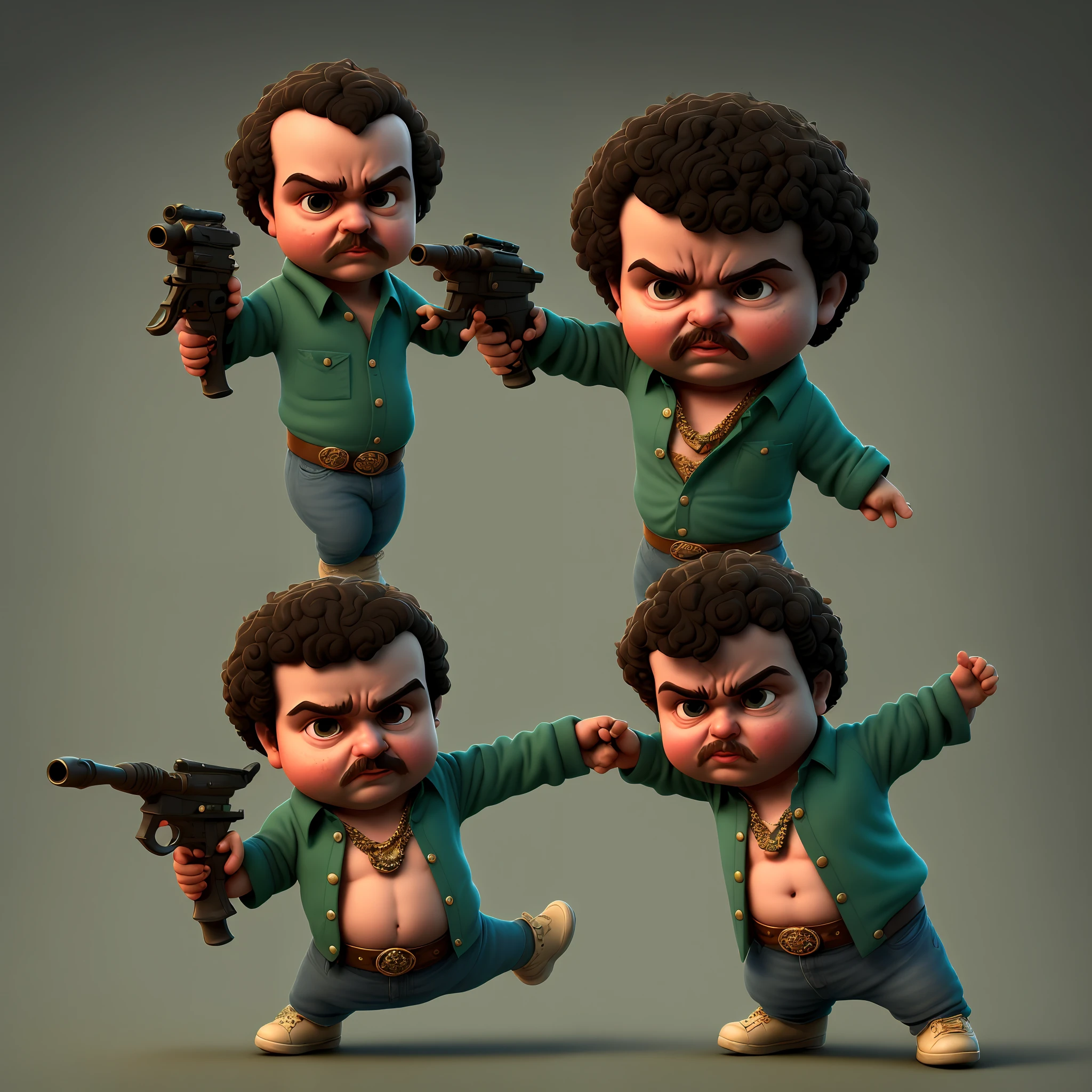 cbzbb , Pablo escobar ,charachter ,cute, little, beautiful, devian art, trending artstation, digital art, detail, cute, realistic, humanoid, character, tiny,cinematic sho ,cinematic lights,pablo escobar,with Weapons,Pablo escobar