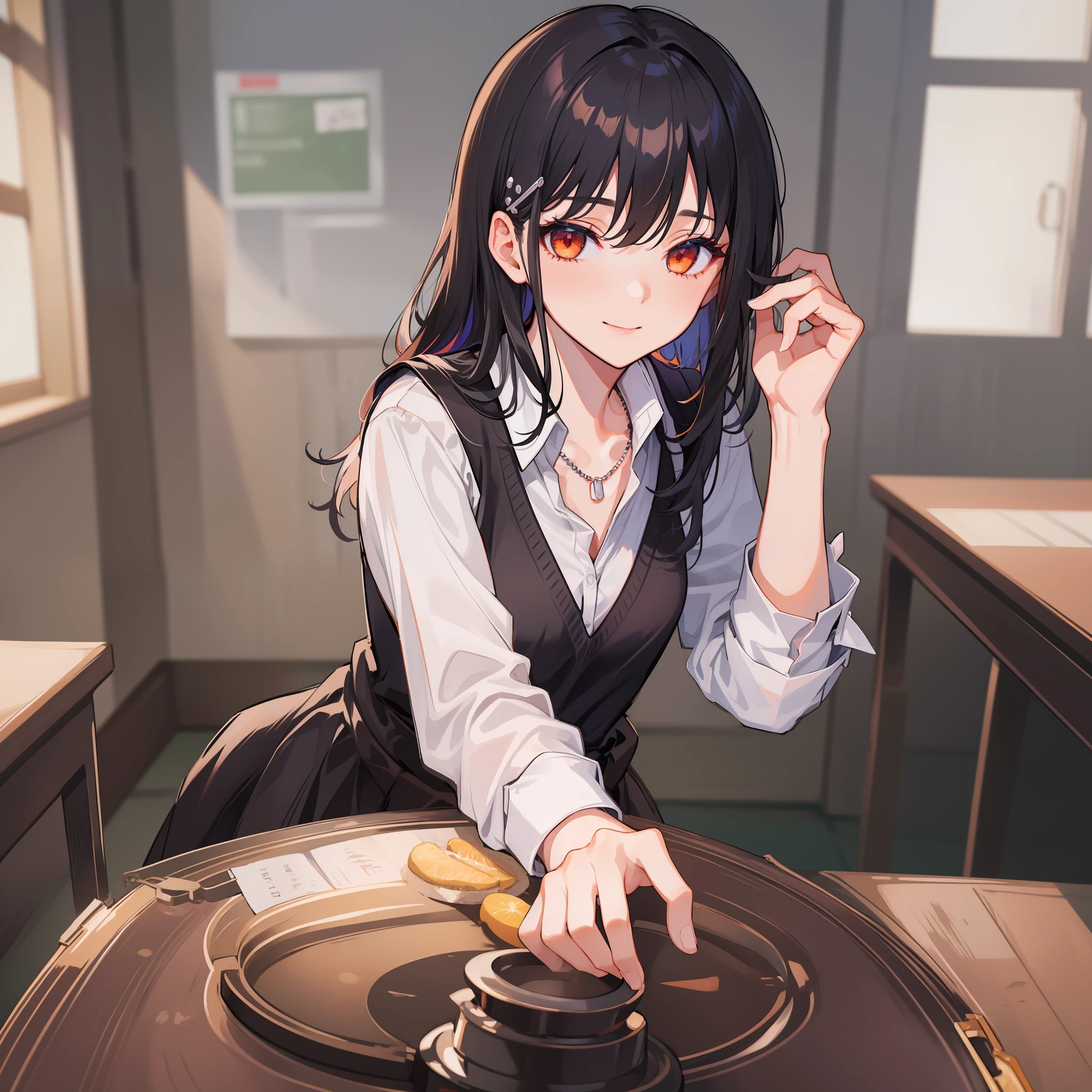 Anime girl sitting at a table with a plate of food - SeaArt AI