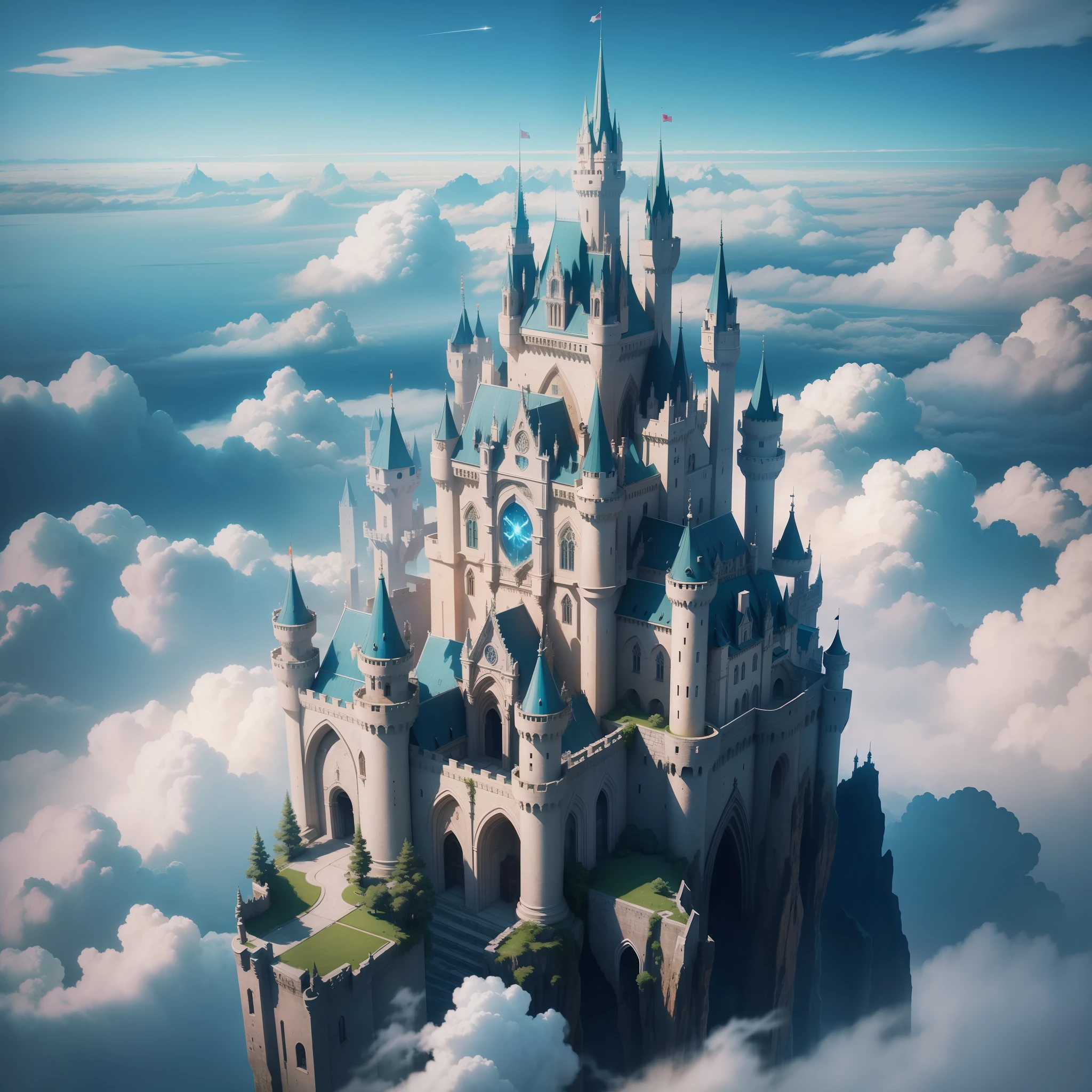 A huge castle floating above the clouds Pierce through the clouds Mother Nature Top Quality Masterpiece Cyberpunk Anyway Huge Sci-Fi Fantasy