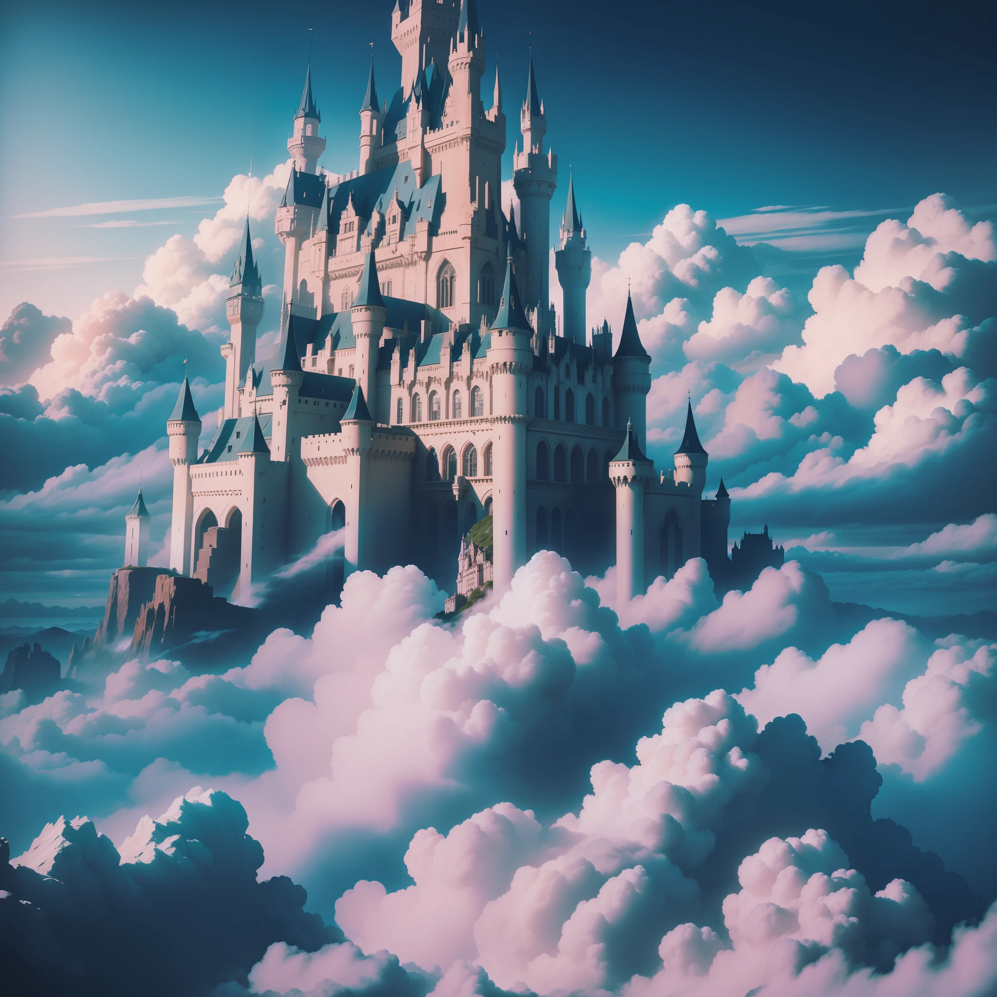 A huge castle floating above the clouds Pierce through the clouds Mother Nature Top Quality Masterpiece Cyberpunk Anyway Huge Sci-Fi Fantasy