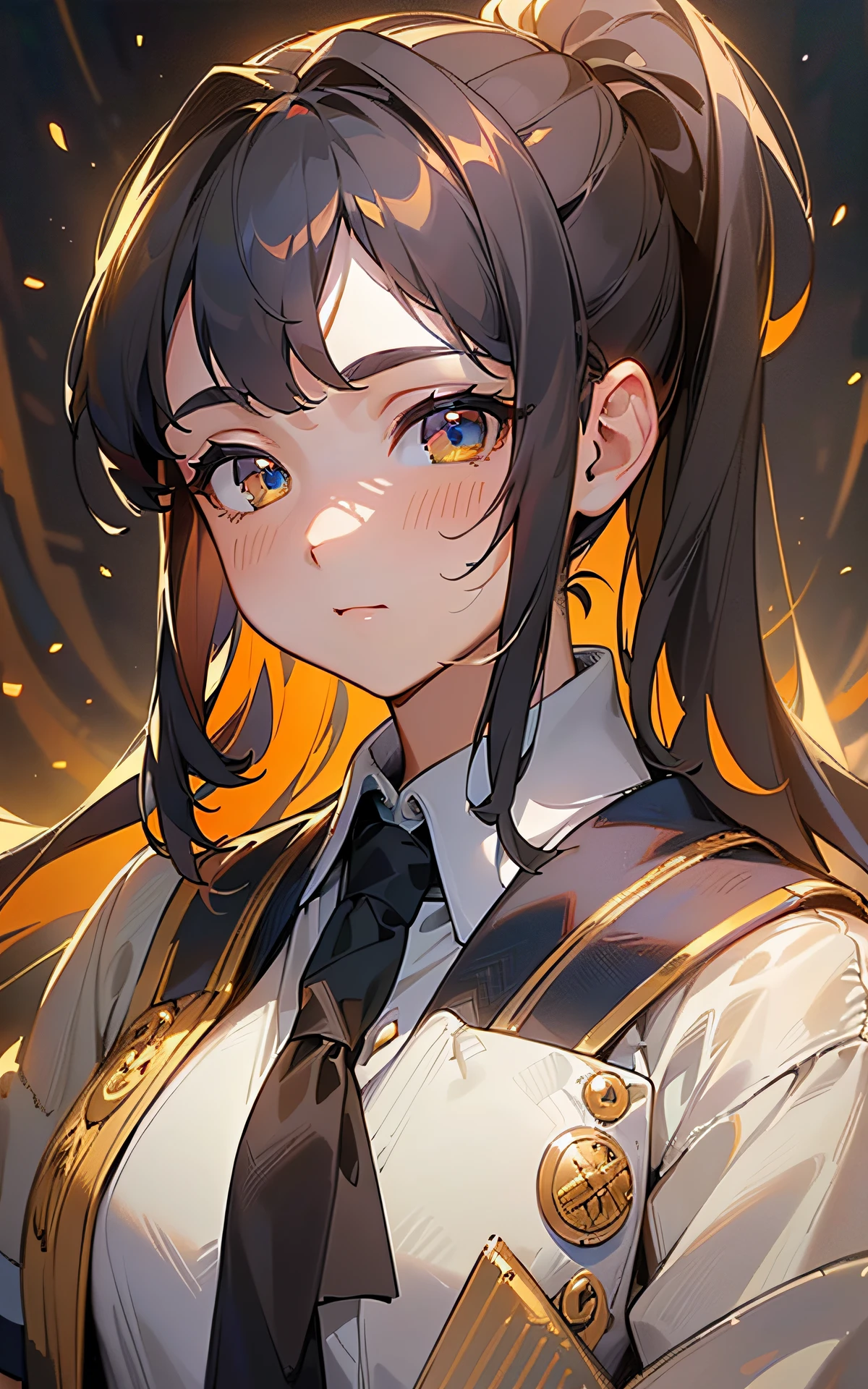 ((unity 16k wallpaper, masterpiece, best quality, ultra-detailed, extremely detailed CG, caustics, detailed, beautiful detailed eyes, , dynamic pose、curby)), ultra high-definition, fine skin, (cute: 1.2), (school uniform)、black hair、pony tail