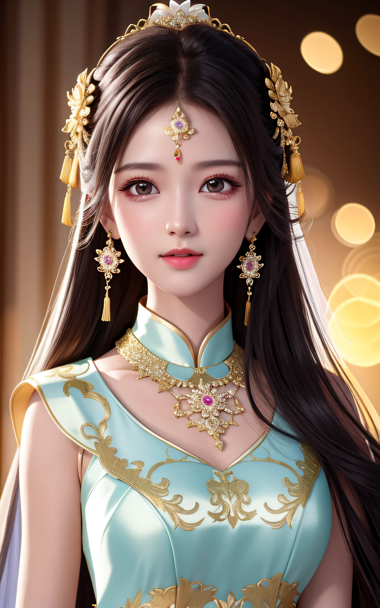 best quality, masterpiece, highres, 1girl,china wedding dress,hair ornament,necklace, jewelry,Beautiful face,upon_body, tyndall effect,photorealistic, dark studio, rim lighting, two tone lighting,(high detailed skin:1.2), 8k uhd, dslr, soft lighting, high quality, volumetric lighting, candid, Photograph, high resolution, 4k, 8k, Bokeh