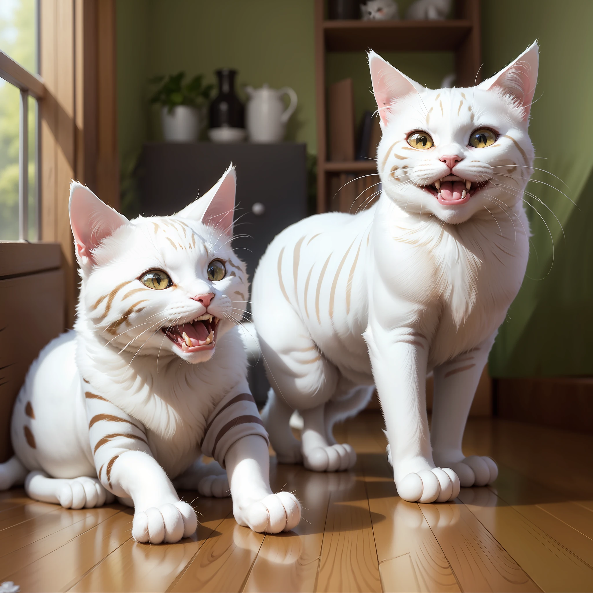 Laughing cat, white cat, live action