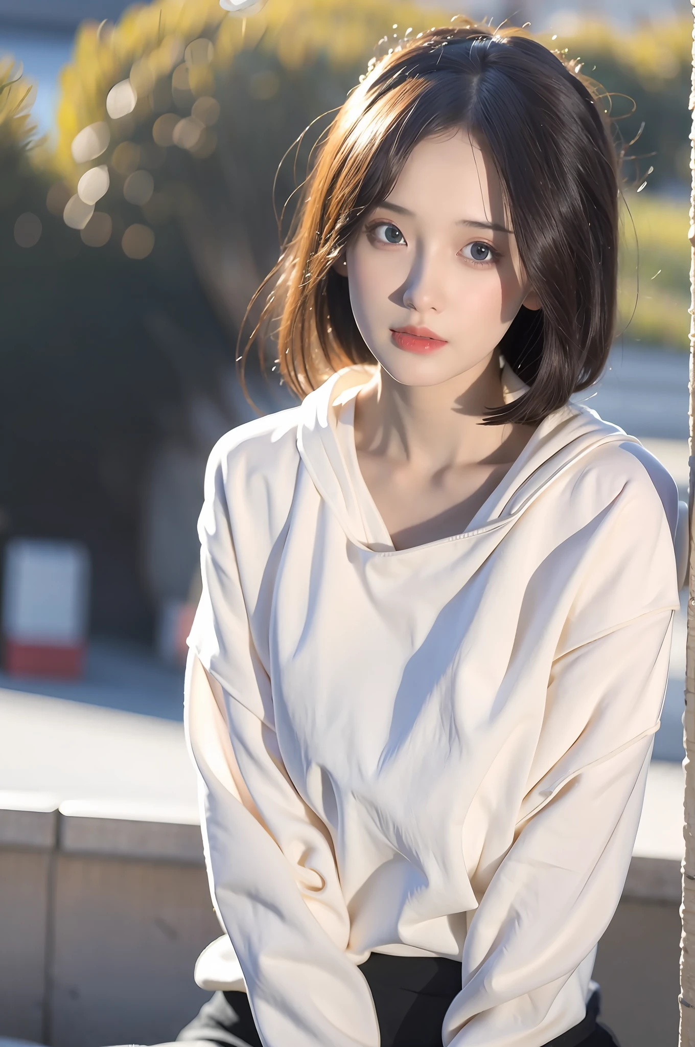 Unbeatable masterpiece, perfect artwork, ((perfect female figure)), short hair, blonde, thin, realistic, solo, (realism: 1.4), best quality, super high resolution, 1girl, porcelain, Kpop ido, full body, (tight sweatshirt) black sweatshirt, (cartoon head on clothes) (d cup), beautiful, masterpiece, best quality, very detailed face, perfect lighting, solo, plain makeup, best quality, super high resolution, 👍 (lifelike: 1.4), super detailed, masterpiece, best quality, ulzzang -6500-v1.1