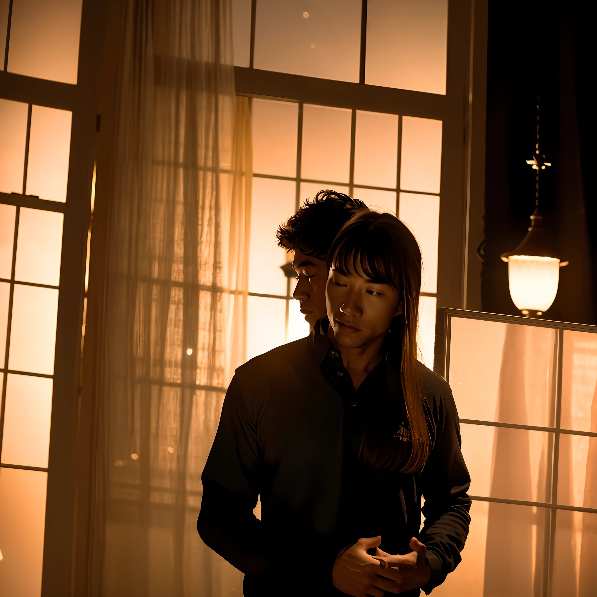 (masterpiece), intimate, high-quality photograph of a (couple:1.2) in the (moonlight:1.1), (dramatic lighting:1.1), romantic, passionate, intricately detailed clothing, city background, Sony Alpha 7R IV camera, digital photograph, f/2.8 lens, warm tones, creamy bokeh, hyper-realistic lifelike texture, trending on social media, Adobe Lightroom