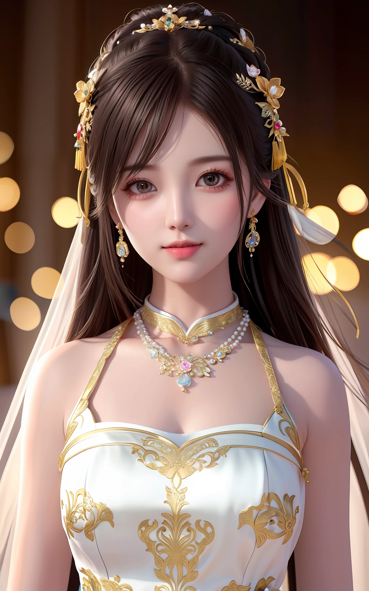 best quality, masterpiece, highres, 1girl,china wedding dress,hair ornament,necklace, jewelry,Beautiful face,upon_body, tyndall effect,photorealistic, dark studio, rim lighting, two tone lighting,(high detailed skin:1.2), 8k uhd, dslr, soft lighting, high quality, volumetric lighting, candid, Photograph, high resolution, 4k, 8k, Bokeh