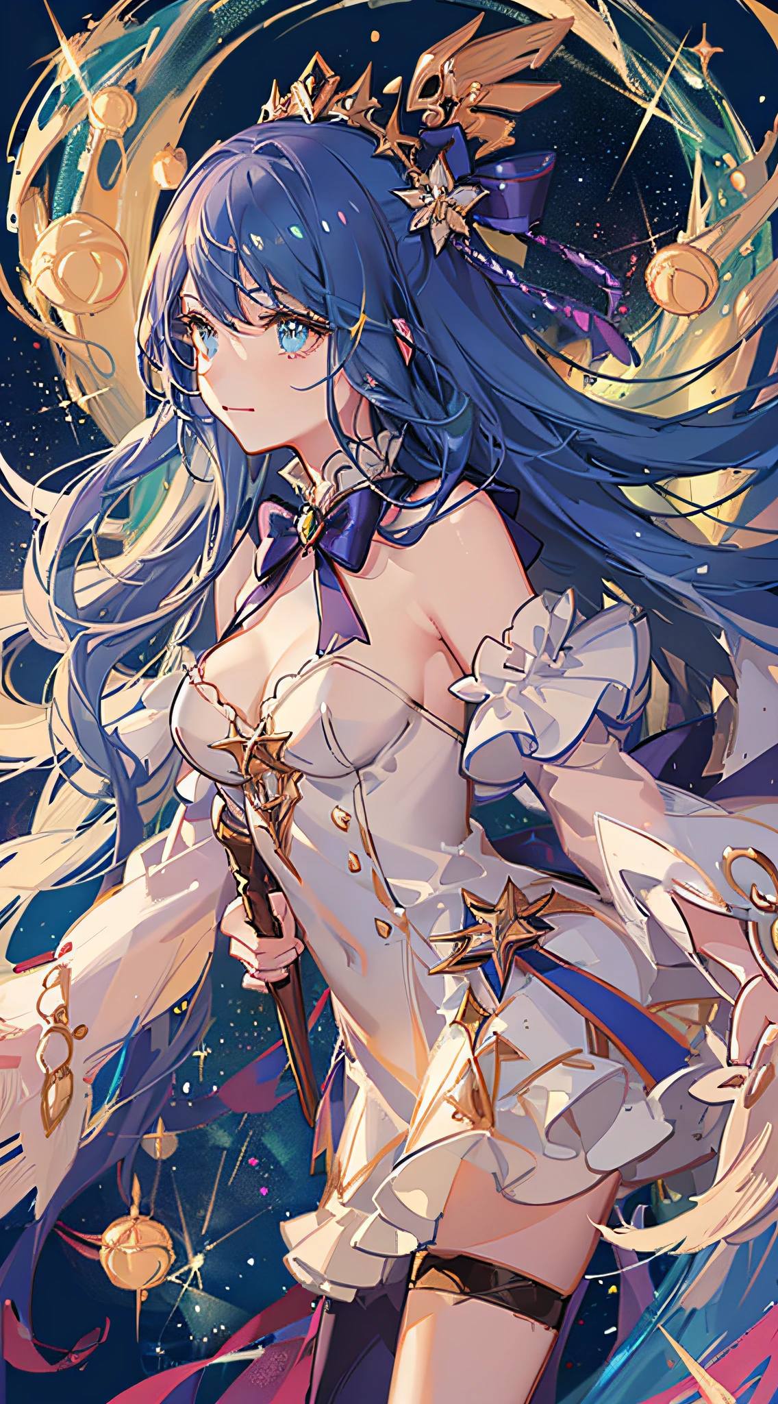 (Magical Girl)), ((Gorgeous Starry Background)), ((Ultra Detailed)), ((Best Illustration)), ((Movie Lighting)), Dynamic Angle, Floating, Fine, (Flash: 1.2), (Shine: 1.2), (Shine: 1.2), Classic, (Drawing: 1.1), (Sketch: 1.1), (Best Quality), (Illustration: 1.2), (Anime Style), (Solo), Beautiful Detailed Face, (Cute Face: 1.3), (Big Eyes)), Colored hair, (long hair: 1.2), (flowing hair: 1.2), (magical girl costume), detail, (sparkling wand: 1.3), (magic effect: 1.3), (flowing dress: 1.2), (cute boots: 1.1), (transparent fabric: 1.1), (flickering: 1.2), (glow: 1.2), (sparkle: 1.2), (sparkle: 1.2), (sparkle: 1.2), (shimmer: 1.2)