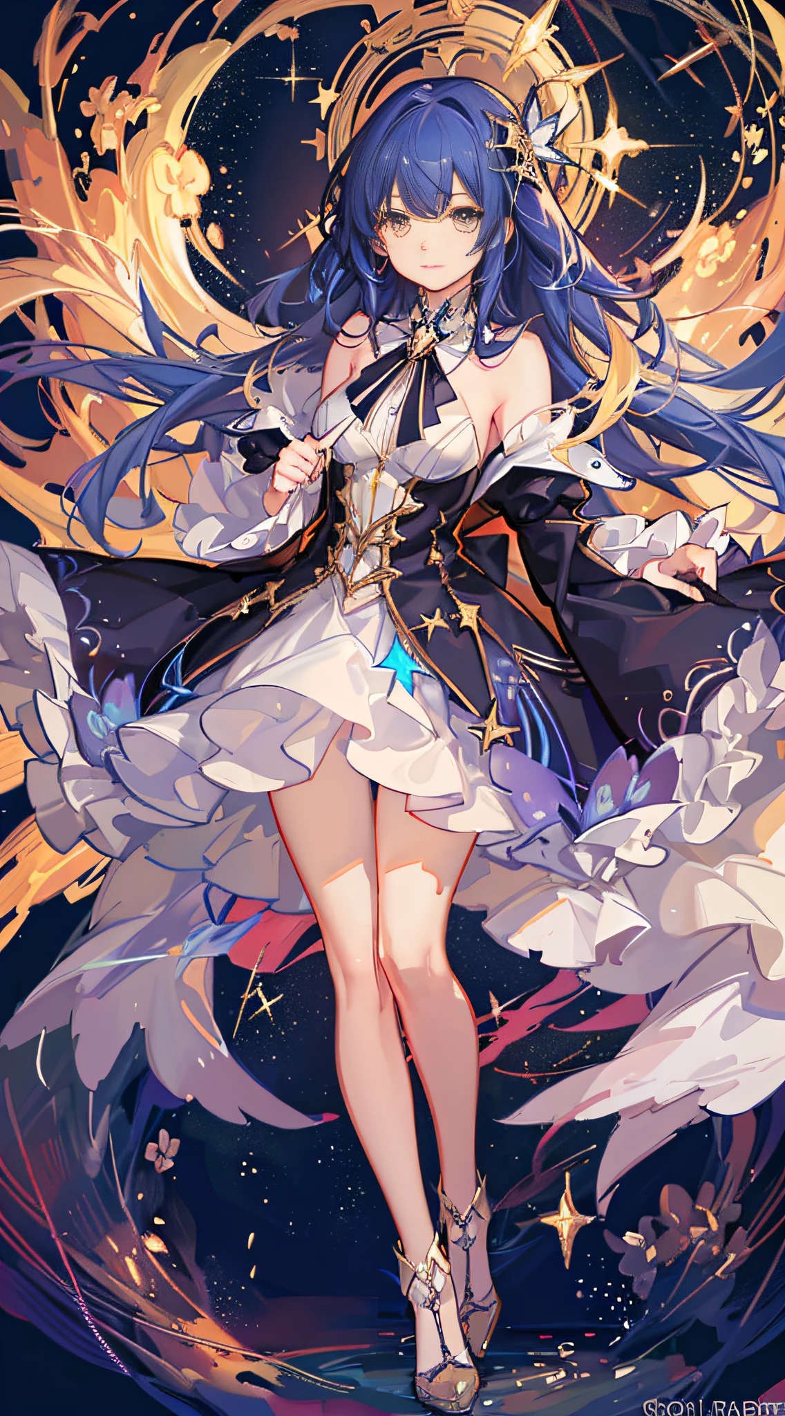 (Magical Girl)), ((Gorgeous Starry Background)), ((Ultra Detailed)), ((Best Illustration)), ((Movie Lighting)), Dynamic Angle, Floating, Fine, (Flash: 1.2), (Shine: 1.2), (Shine: 1.2), Classic, (Drawing: 1.1), (Sketch: 1.1), (Best Quality), (Illustration: 1.2), (Anime Style), (Solo), Beautiful Detailed Face, (Cute Face: 1.3), (Big Eyes)), Colored hair, (long hair: 1.2), (flowing hair: 1.2), (magical girl costume), detail, (sparkling wand: 1.3), (magic effect: 1.3), (flowing dress: 1.2), (cute boots: 1.1), (transparent fabric: 1.1), (flickering: 1.2), (glow: 1.2), (sparkle: 1.2), (sparkle: 1.2), (sparkle: 1.2), (shimmer: 1.2)