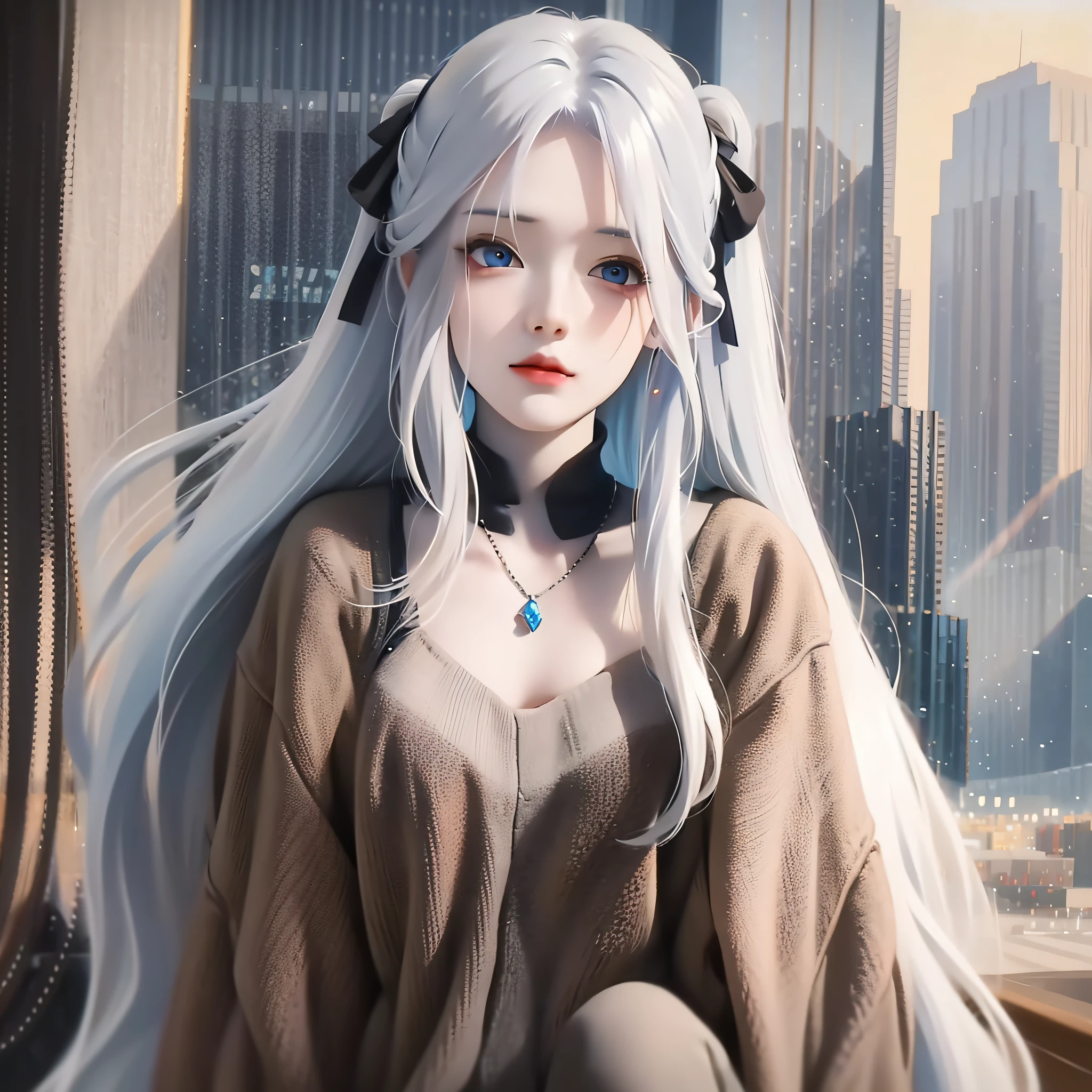 20 years old woman with long white hair, pale skin, blue eyes. Fantasy art, gray haired god, beautiful character painting