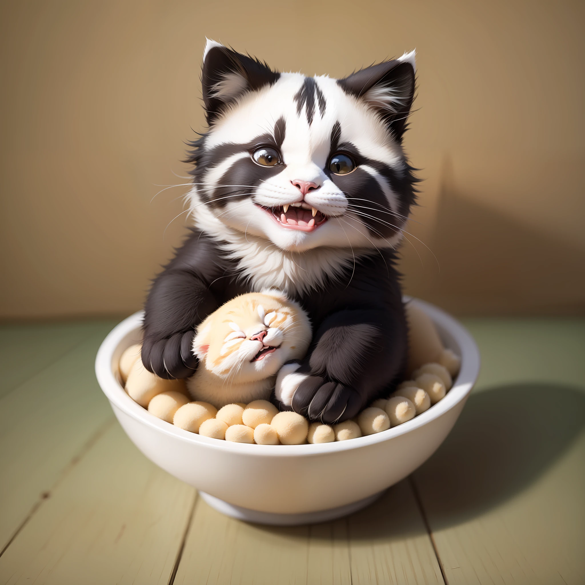 laughing cat, panda cat, live-action, panda cat