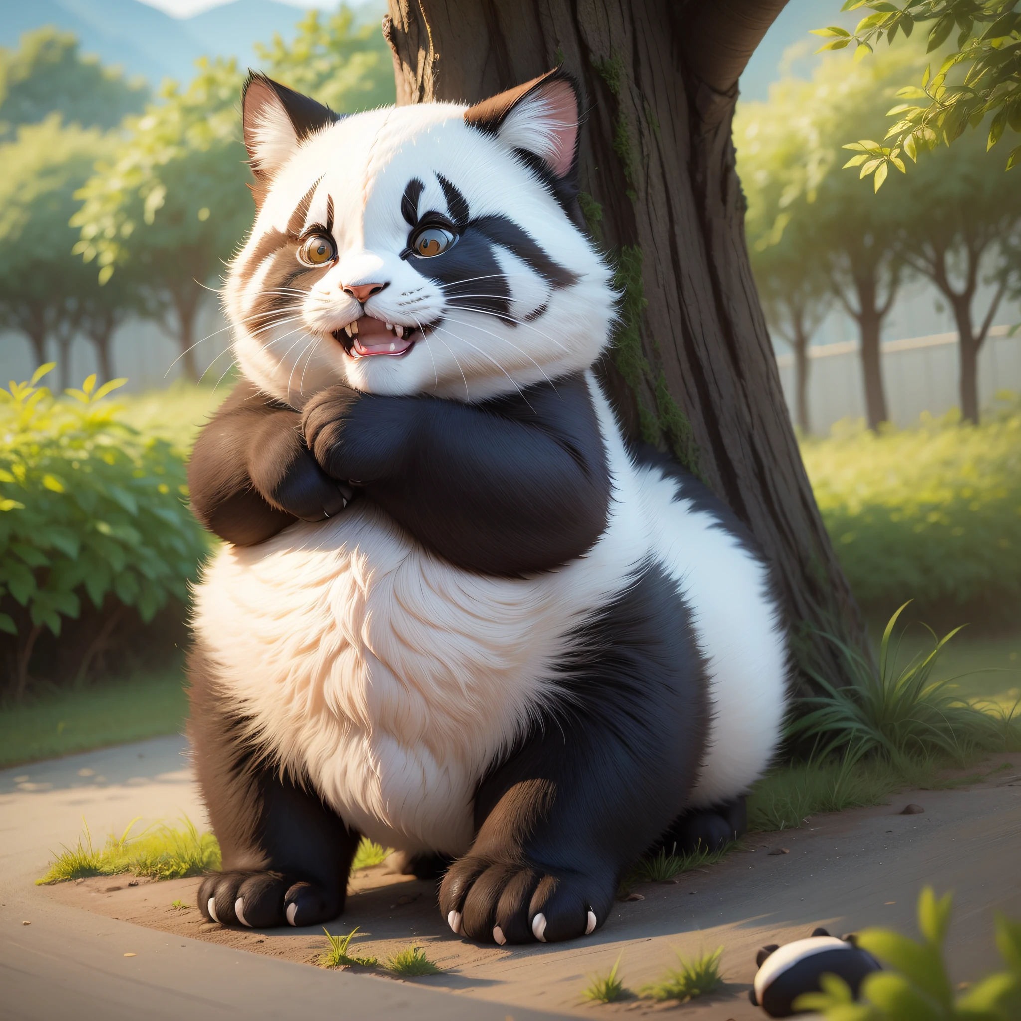 laughing cat, panda cat, live-action, panda cat