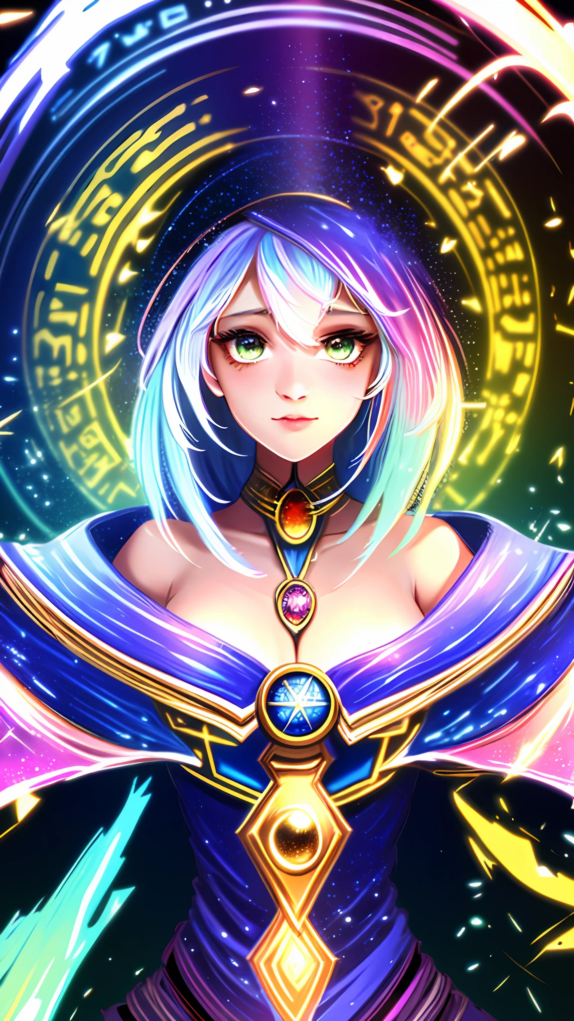 (fractal art: 1.3), colorful, highest detail, perfect face, upper body, HDR, (prayer: 1.3), (white cloak golden lines: 1.2), galaxy, (light stripes), eye-catching visual effects, (dynamic stripes, luminous tracks: 1.2), vivid colors, (masterpiece, top quality, best quality, official art, beauty and aesthetics: 1.2), (1 girl), extreme detail,
