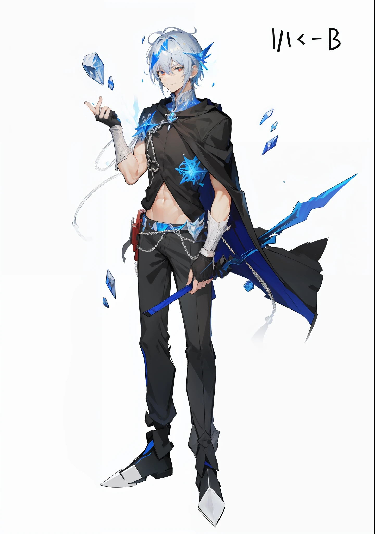 High Resolution, Full Body, Man 1, Ice, Villain, Invincible Smile, Hostile Eyes, Killing Spirit, Ice Ornament on Head, Clothes Bandit
