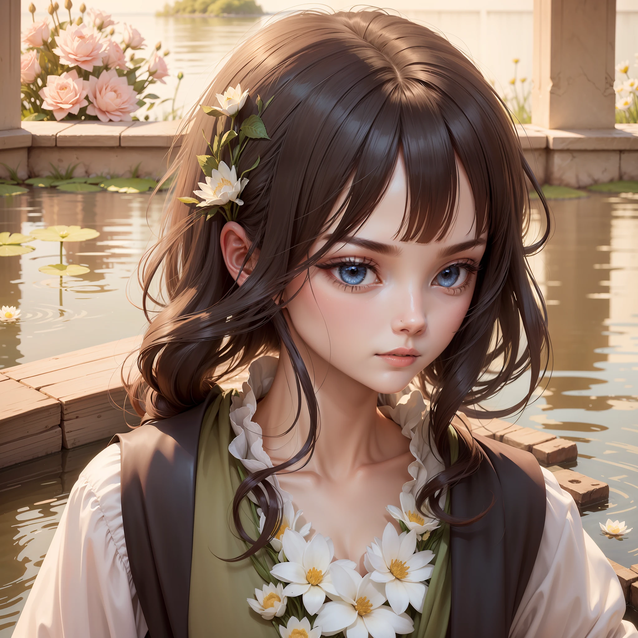 ((The face is slender))，Royal sister，Flowers in a pond