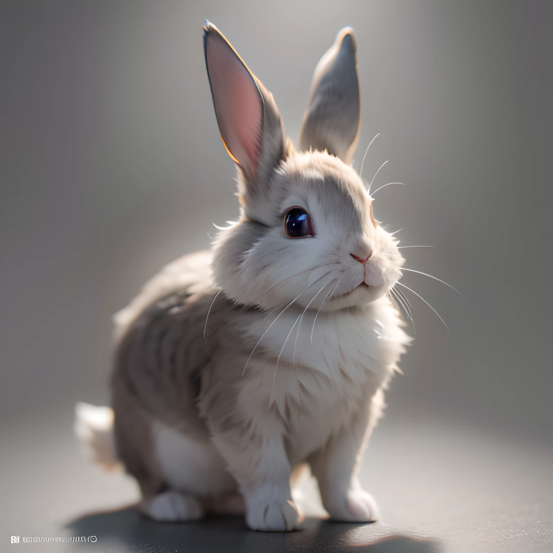 rabbit, (full body:1.2), side shot, masterpiece, best quality, 8k, absurdres, ultra realistic, highres, photography, film grain, chromatic aberration, sharp focus, HDR, facelight, dynamic lighting, cinematic lighting, professional shadow, simple background, (grey background:1.4), highest detailed, extreme detailed, ultra detailed, finely detail, full body