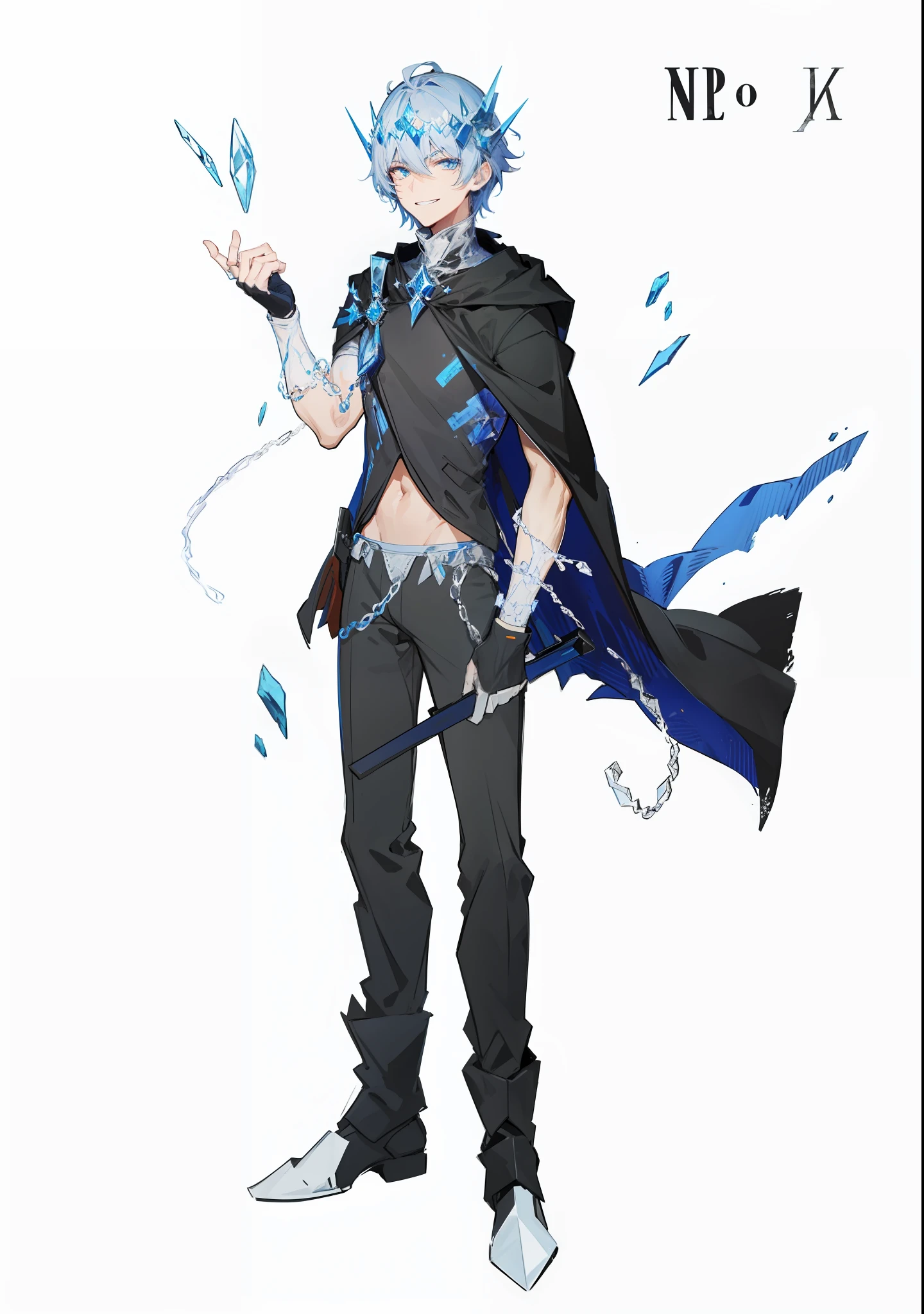 High Resolution, Full Body, Man 1, Ice, Villain, Invincible Smile, Hostile Eyes, Killing Spirit, Ice Ornament on Head, Clothes Bandit