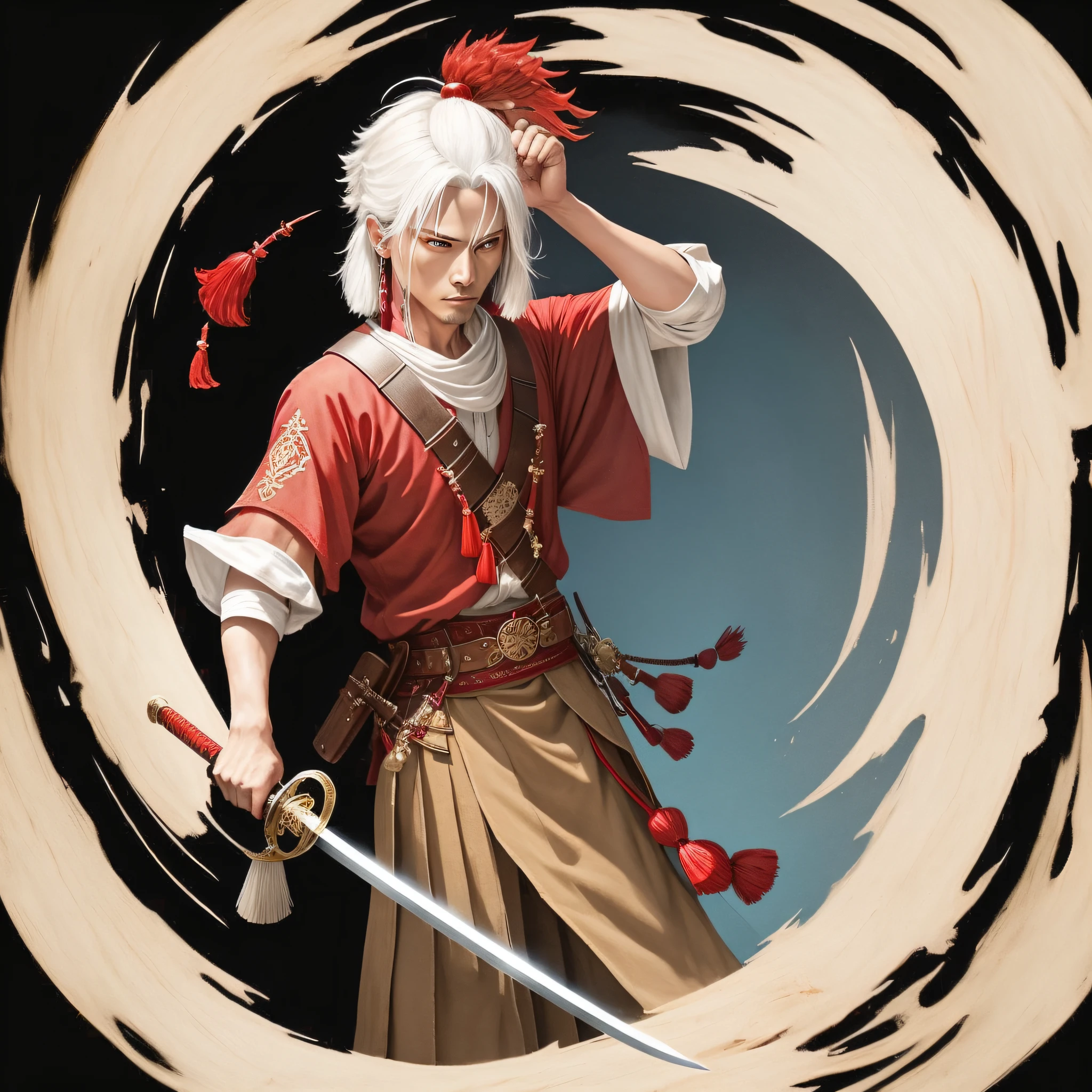 there is a wooden sword with a red tassel on it, jiang sword, wooden magic wand, large sword, holstering sword, magic wooden staff, wooden staff, holding scimitar made of bone, chainsaw sword katana, long sword, giant wooden club, macuahuitl, chainsaw sword, broad sword, one broadsword, broadsword