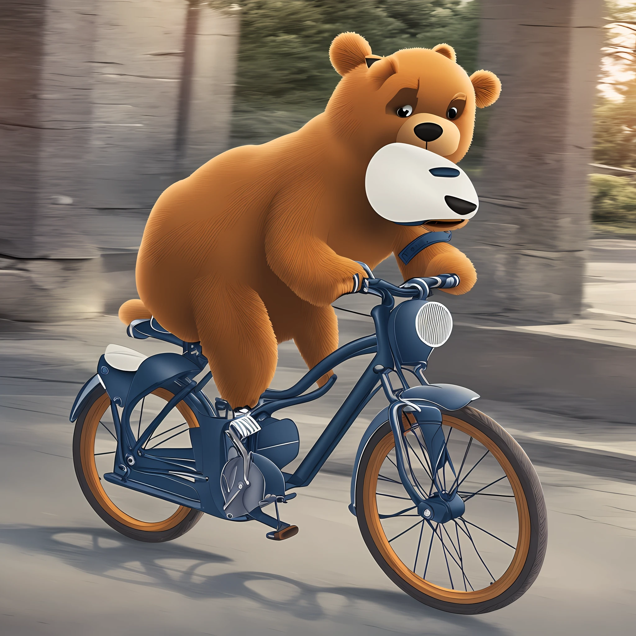 Cute bear riding bike in helmet, design Pixar style --auto --v6