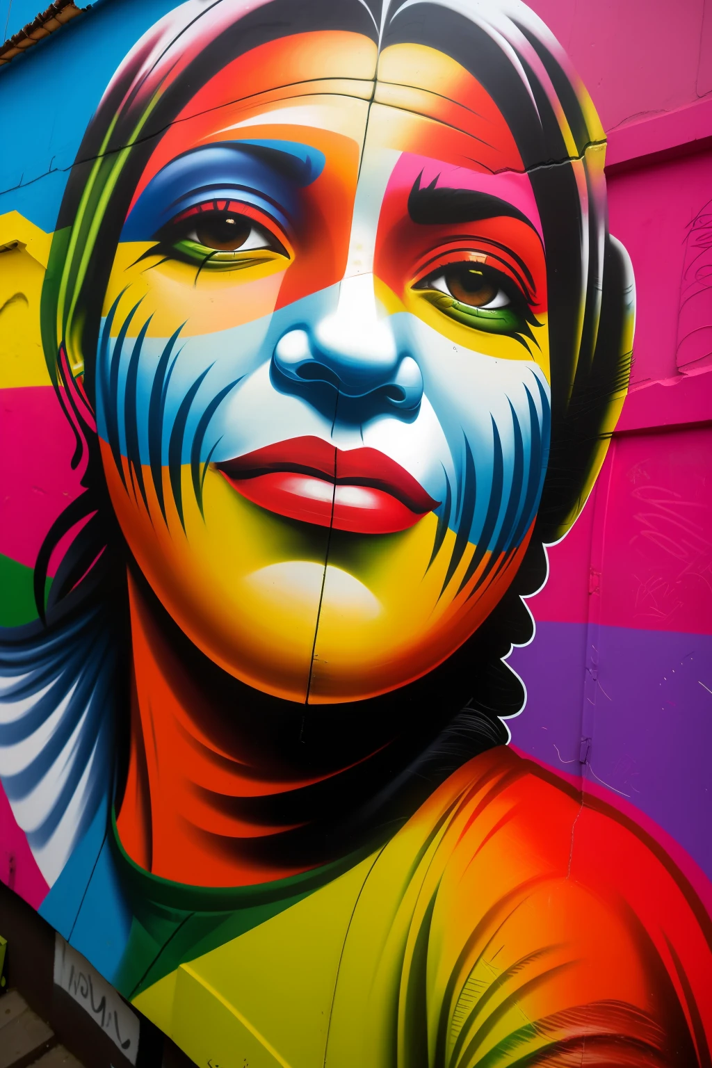 Wallpaper ,Front and wideGraffiti of the street artist Eduardo Kobra ,((favela in 16k,detail )) colorful ,Rio de Jeneiro Brazil