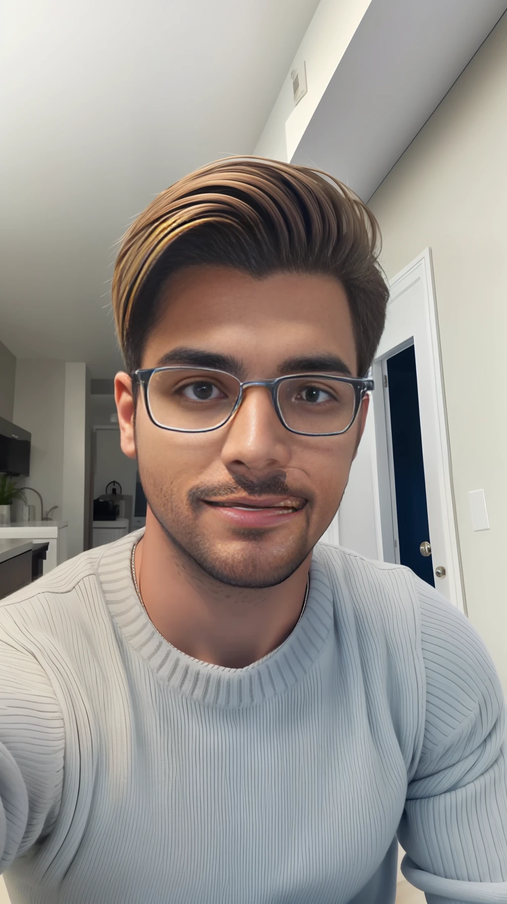 A Handsome Boy in Silver Sweater Selfie