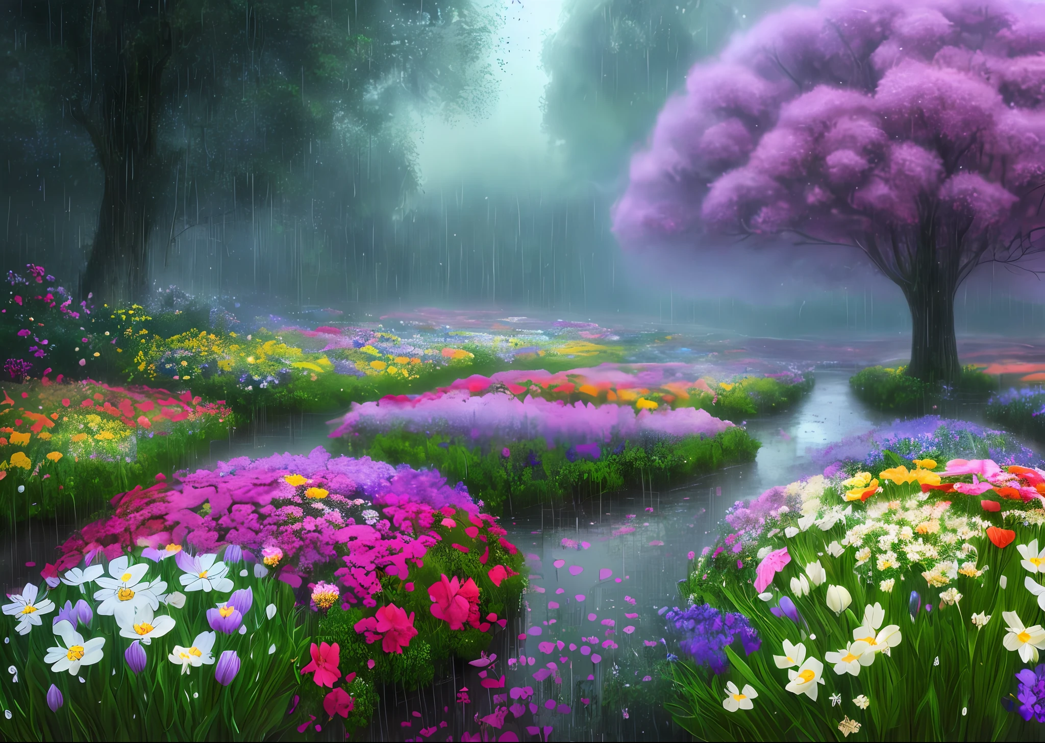 Rain, Flowers, Beauty, after effects, creative_commons_attribution, deep_dream by alan_lee