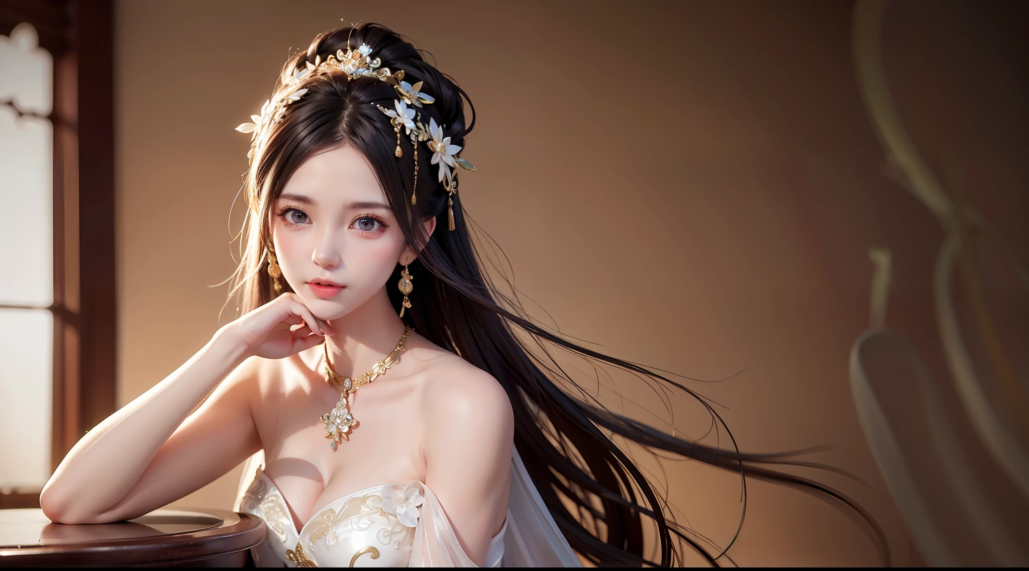 best quality, masterpiece, highres, 1girl,china wedding dress,hair ornament,necklace, jewelry,Beautiful face,upon_body, tyndall effect,photorealistic, dark studio, rim lighting, two tone lighting,(high detailed skin:1.2), 8k uhd, dslr, soft lighting, high quality, volumetric lighting, candid, Photograph, high resolution, 4k, 8k, Bokeh