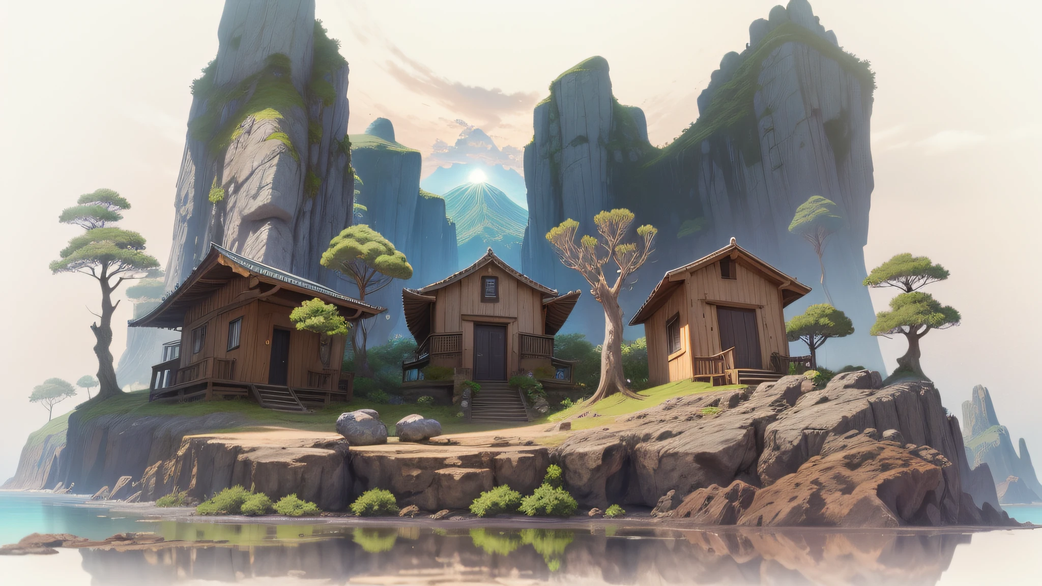 island floating above the sky, turn it into anime, nature, twilight, above the sky, island, rock --auto --s2