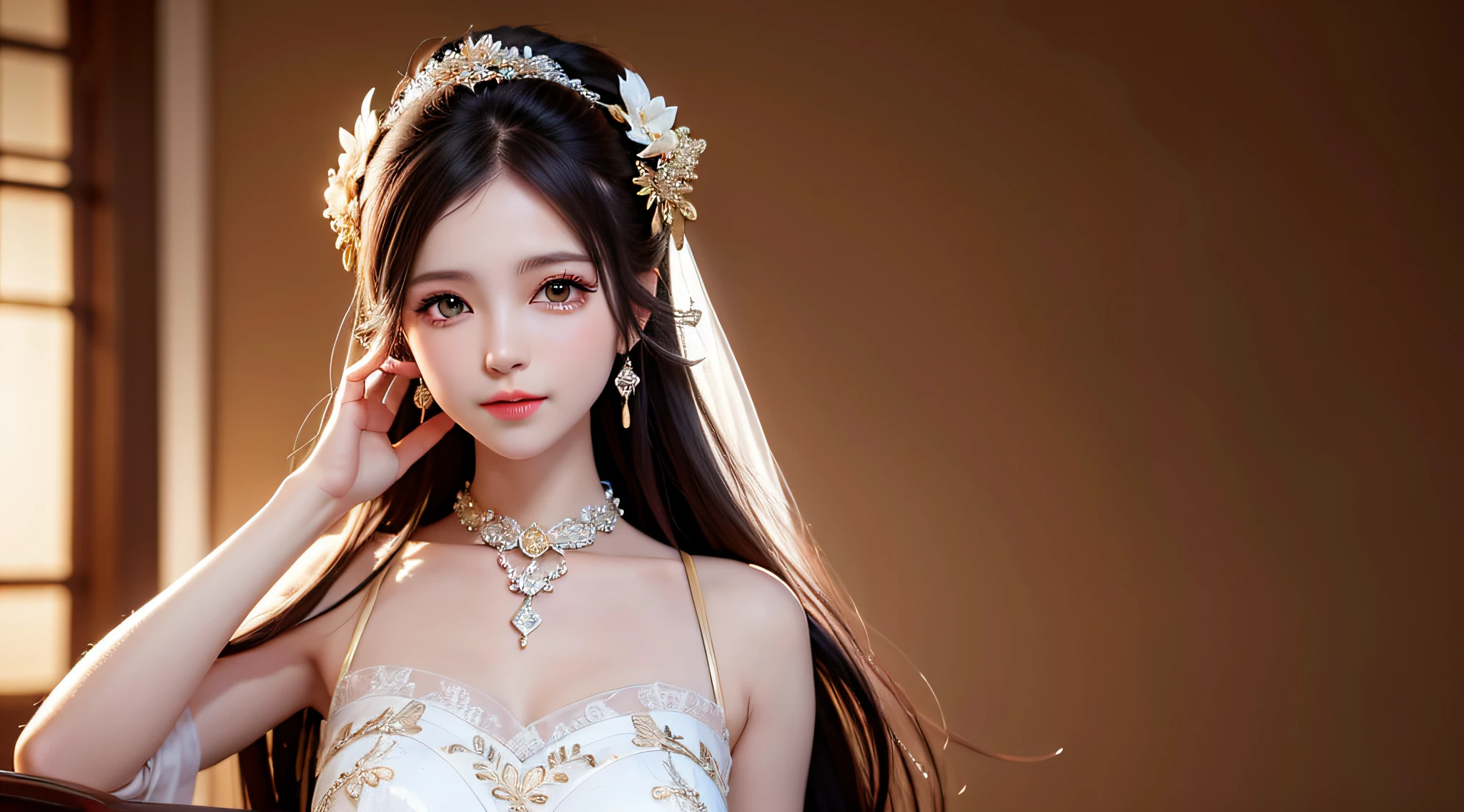 best quality, masterpiece, highres, 1girl,china wedding dress,hair ornament,necklace, jewelry,Beautiful face,upon_body, tyndall effect,photorealistic, dark studio, rim lighting, two tone lighting,(high detailed skin:1.2), 8k uhd, dslr, soft lighting, high quality, volumetric lighting, candid, Photograph, high resolution, 4k, 8k, Bokeh