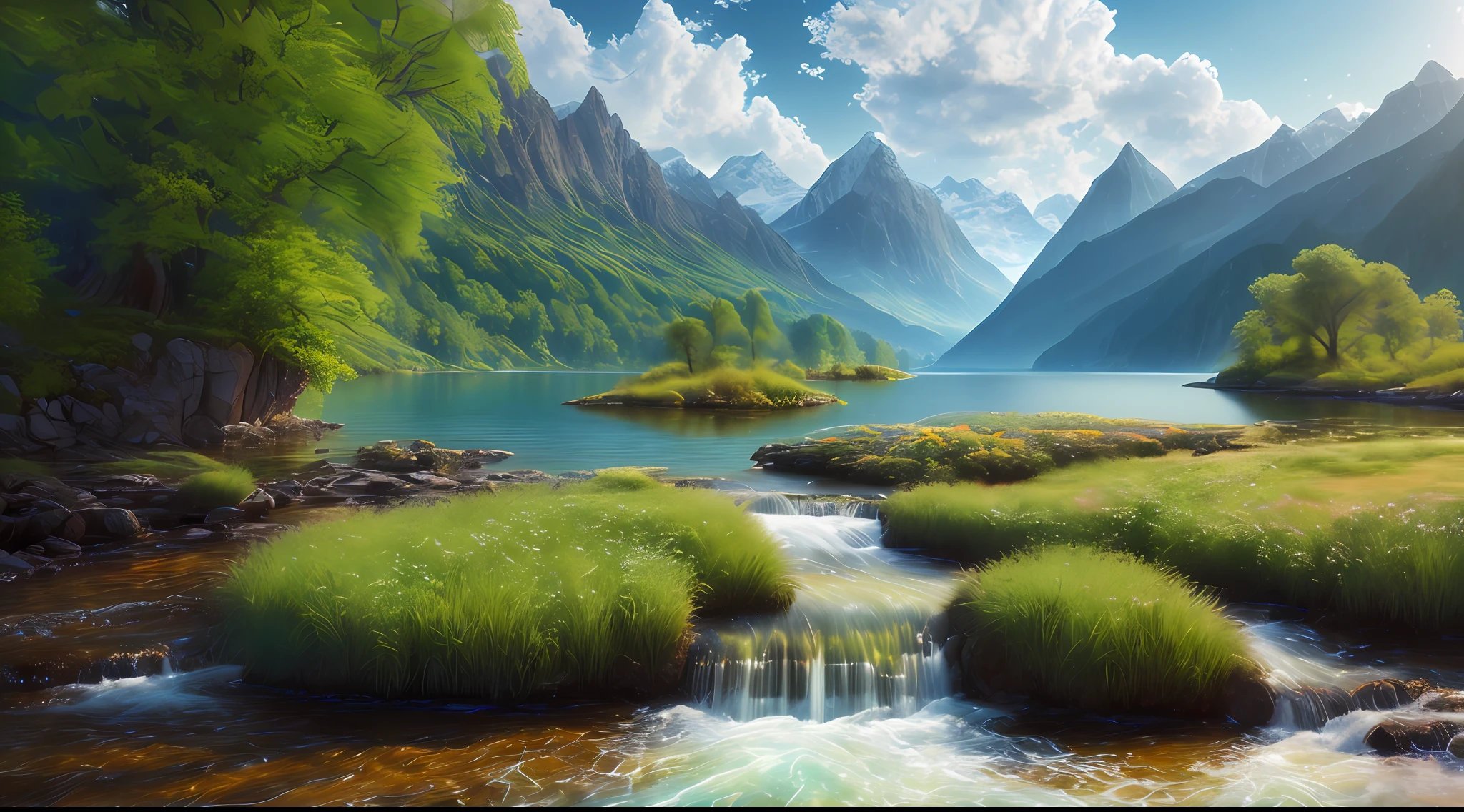 landscape,water,(extremely detailed CG unity 8k wallpaper), most beautiful artwork in the world,professional majestic oil painting,intricate, High Detail, Sharp focus, dramatic, photorealistic painting art