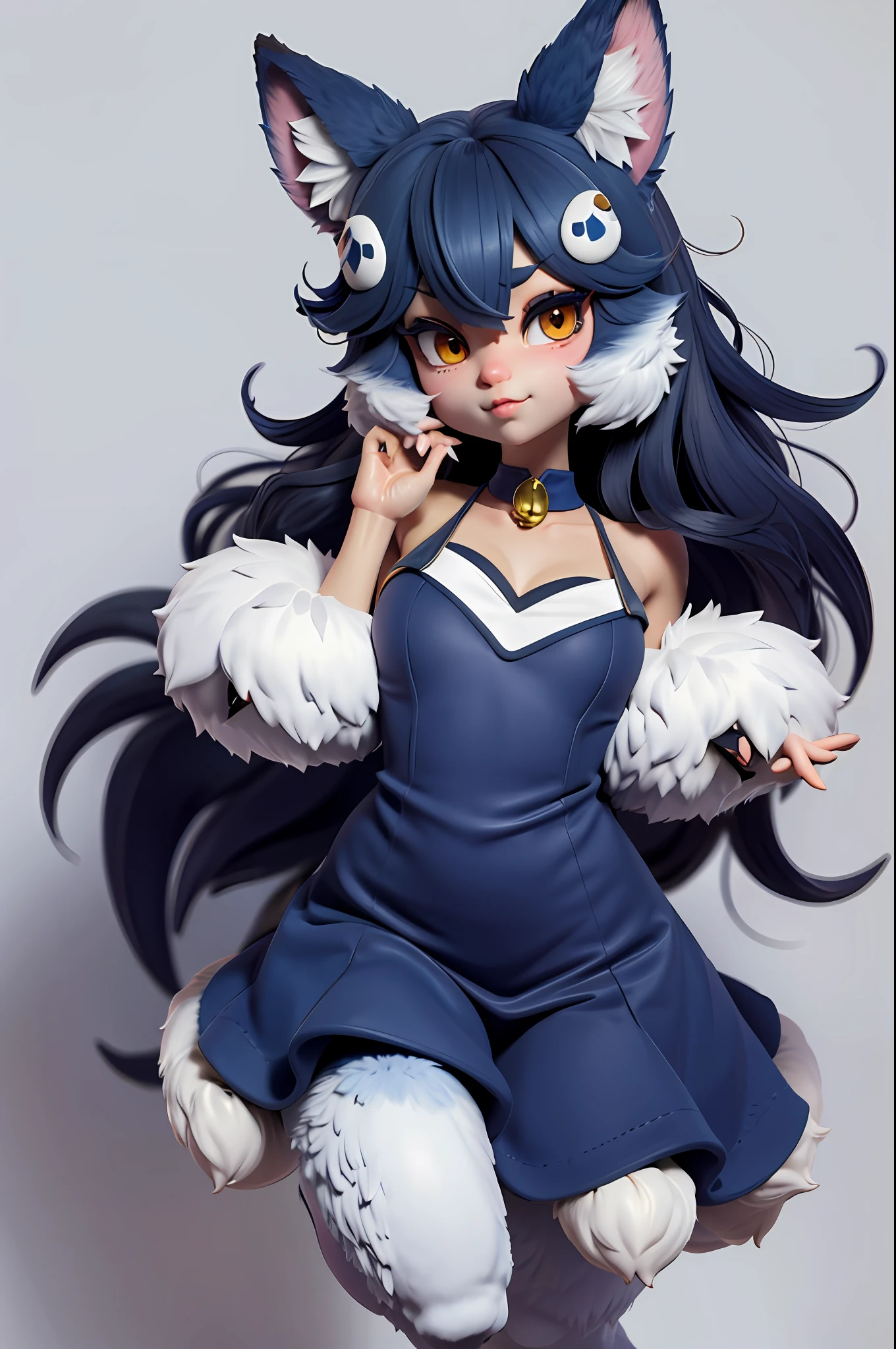 Fantz cartoon monster design, Shiba Inu, furry monster, super detailed, navy blue, white, super cute