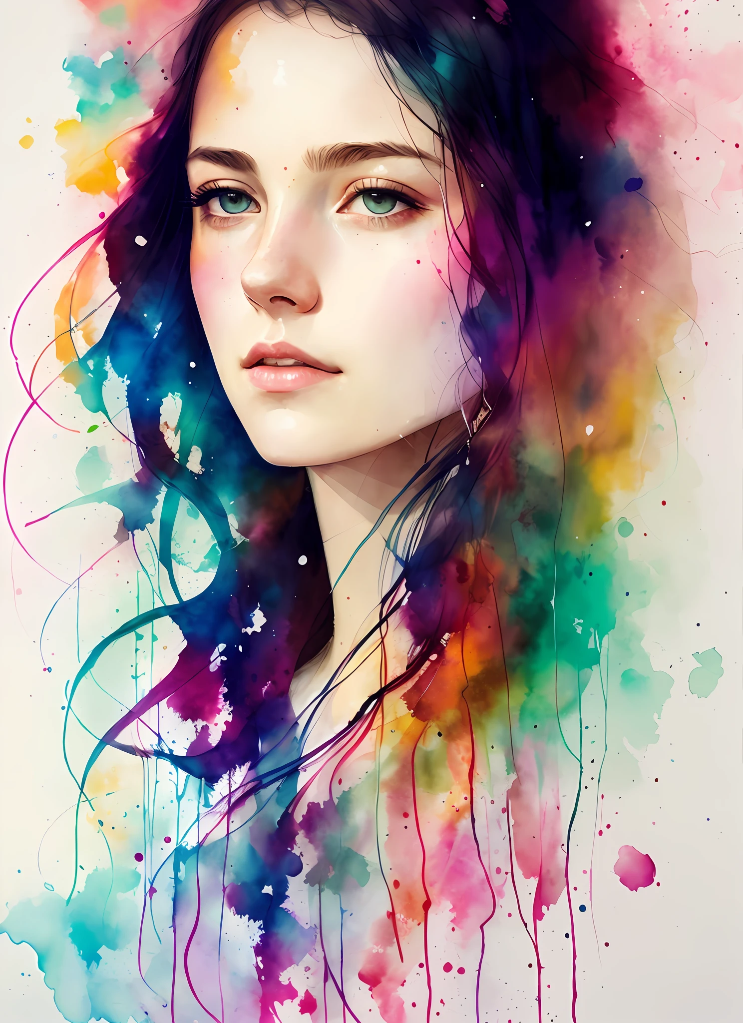 a painting by mse a woman by agnes cecile, luminous design, pastel colours, ink drips, autumn lights