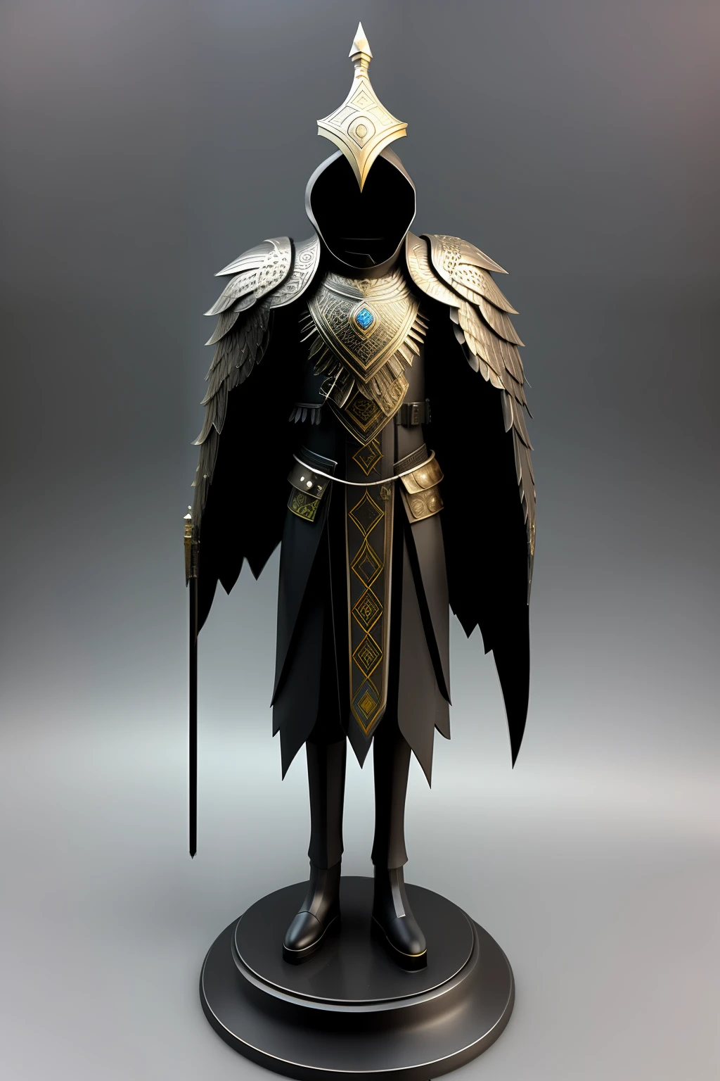 Raven head, male, suit, dagger, standing, foggy