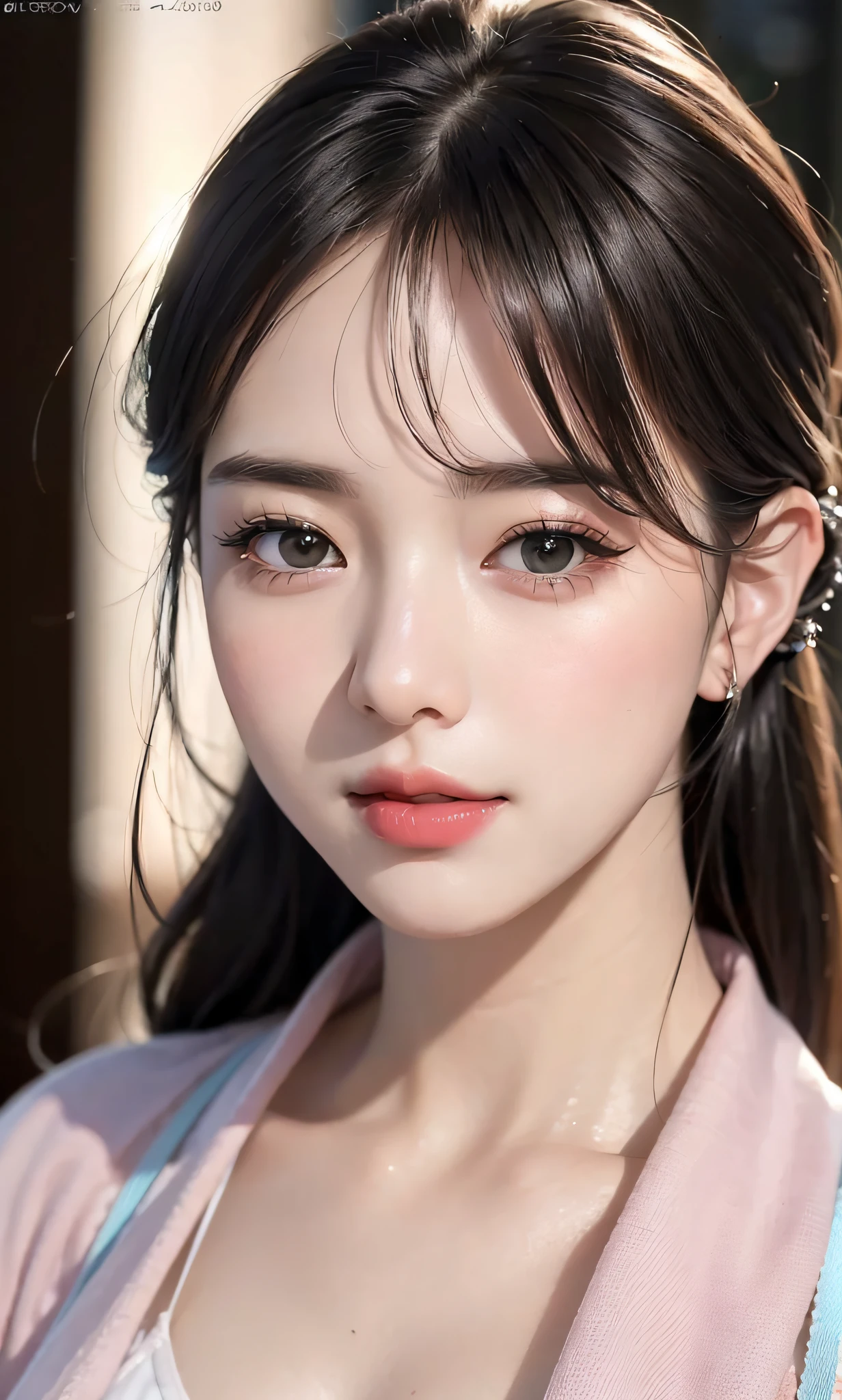 (8k, RAW photo, photorealistic:1.25) ,( lip gloss, eyelashes, glossy finish, glossy skin, best quality, super high resolution, depth of field, chromatic aberration, caustics, wide light, natural shadow, Kpop idol) look with serenity and goddess-like bliss to the spectators,